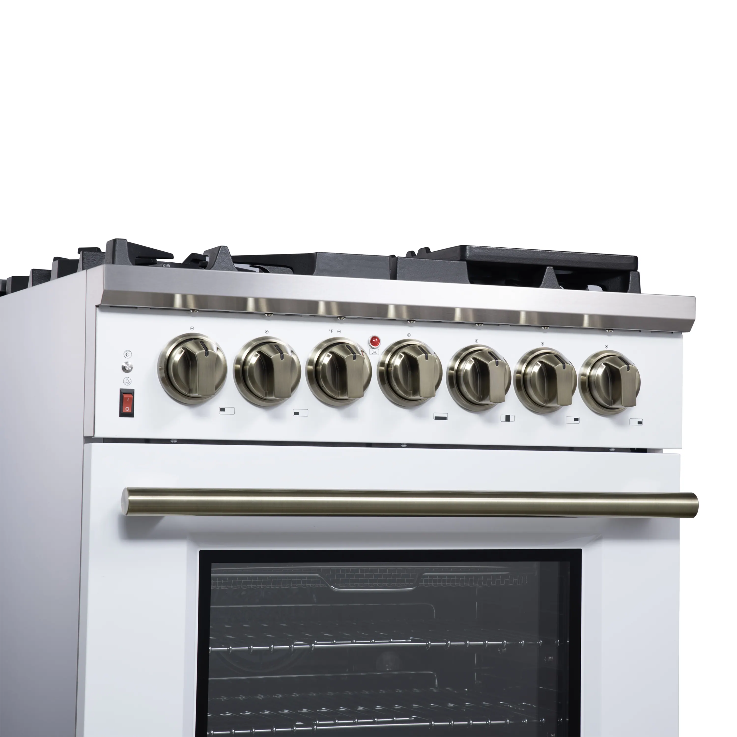 Forno Massimo 30-Inch Freestanding Dual Fuel Range with 5 Burners & 4.32 Cu. Ft. Convection Oven in White with Antique Brass Handle (FFSGS6125-30WHT) - Image 12