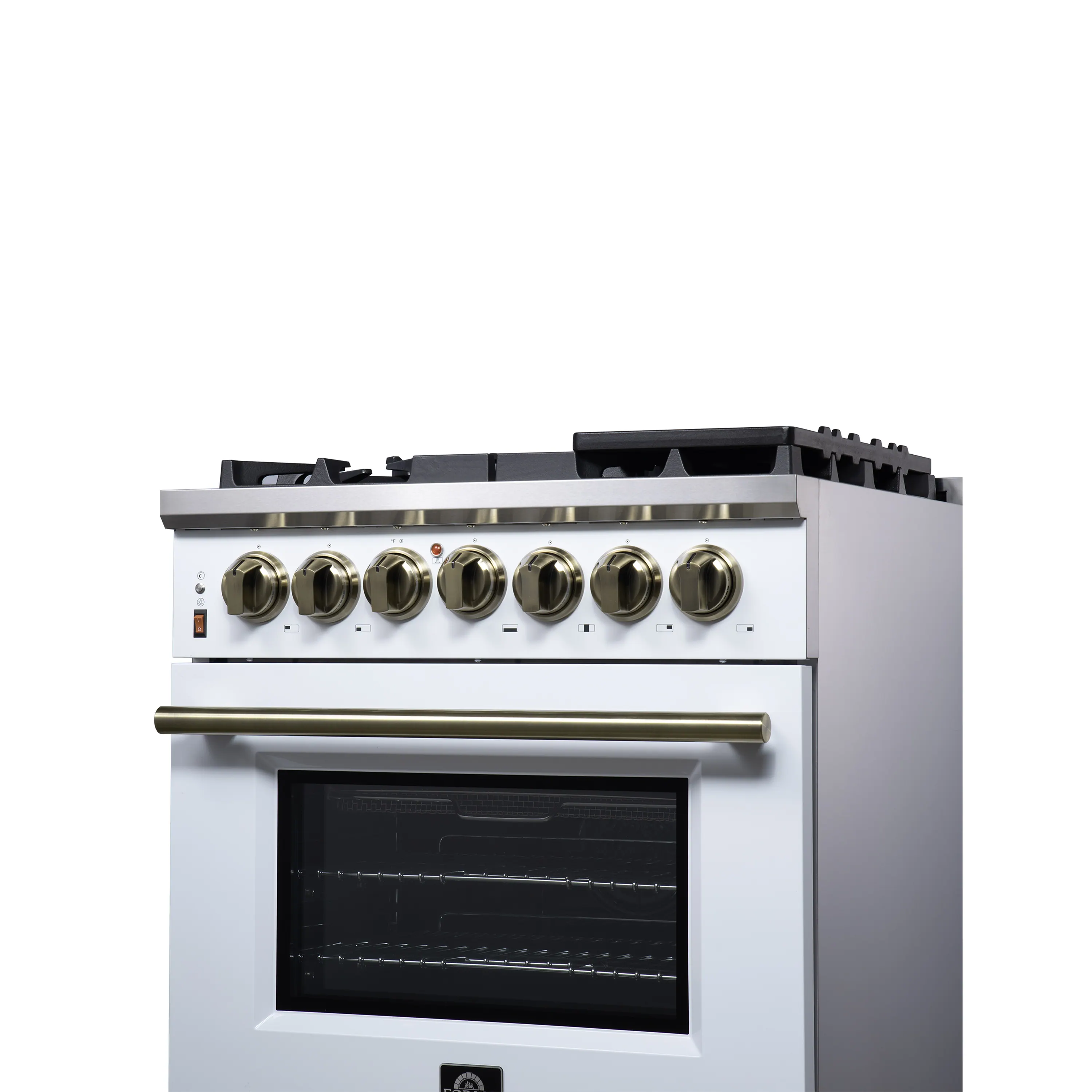 Forno Massimo 30-Inch Freestanding Dual Fuel Range with 5 Burners & 4.32 Cu. Ft. Convection Oven in White with Antique Brass Handle (FFSGS6125-30WHT) - Image 13