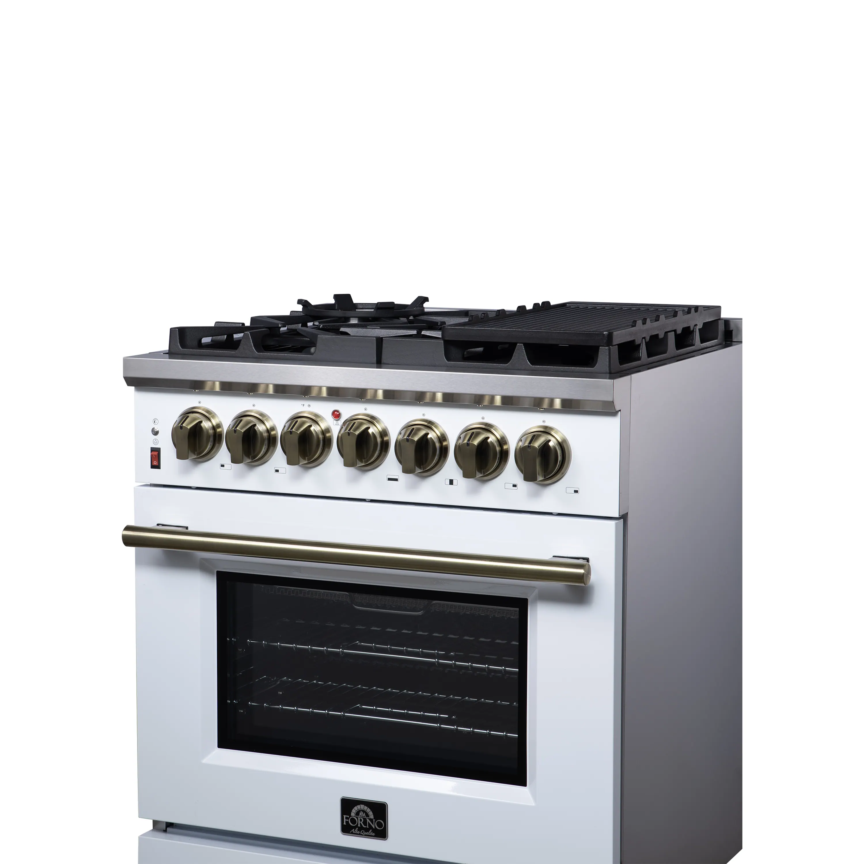 Forno Massimo 30-Inch Freestanding Dual Fuel Range with 5 Burners & 4.32 Cu. Ft. Convection Oven in White with Antique Brass Handle (FFSGS6125-30WHT) - Image 14