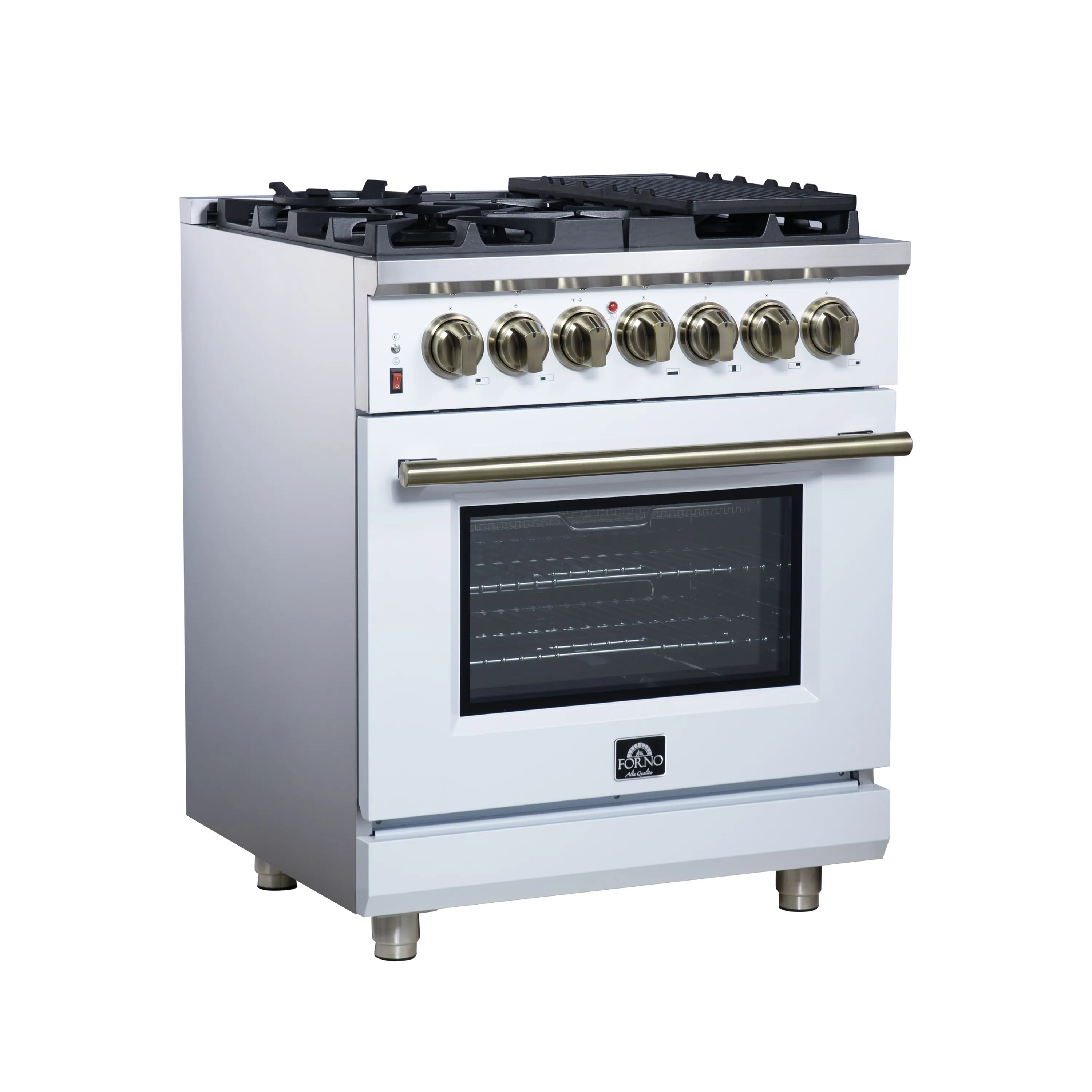Forno Massimo 30-Inch Freestanding Dual Fuel Range with 5 Burners & 4.32 Cu. Ft. Convection Oven in White with Antique Brass Handle (FFSGS6125-30WHT) - Image 3