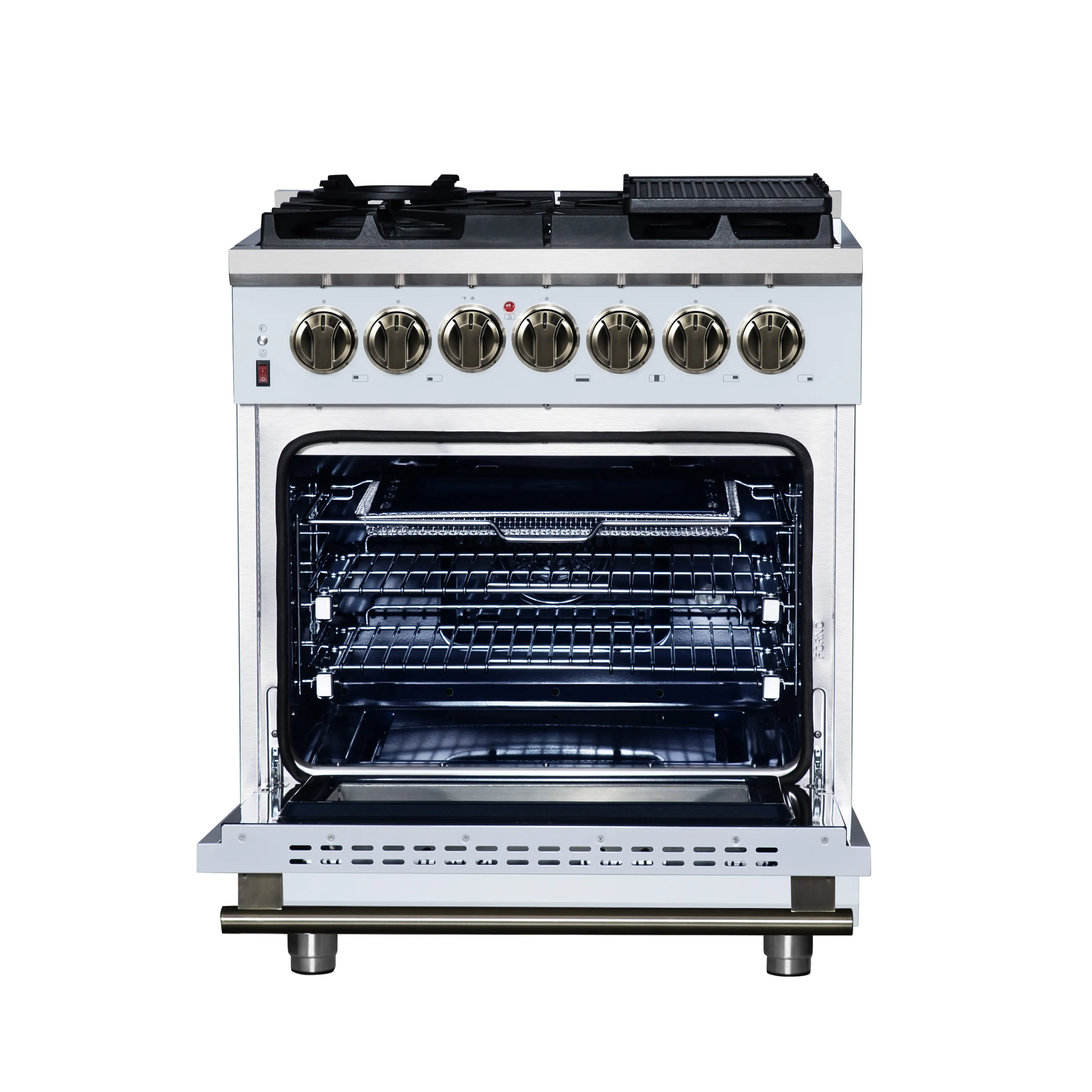 Forno Massimo 30-Inch Freestanding Dual Fuel Range with 5 Burners & 4.32 Cu. Ft. Convection Oven in White with Antique Brass Handle (FFSGS6125-30WHT) - Image 5