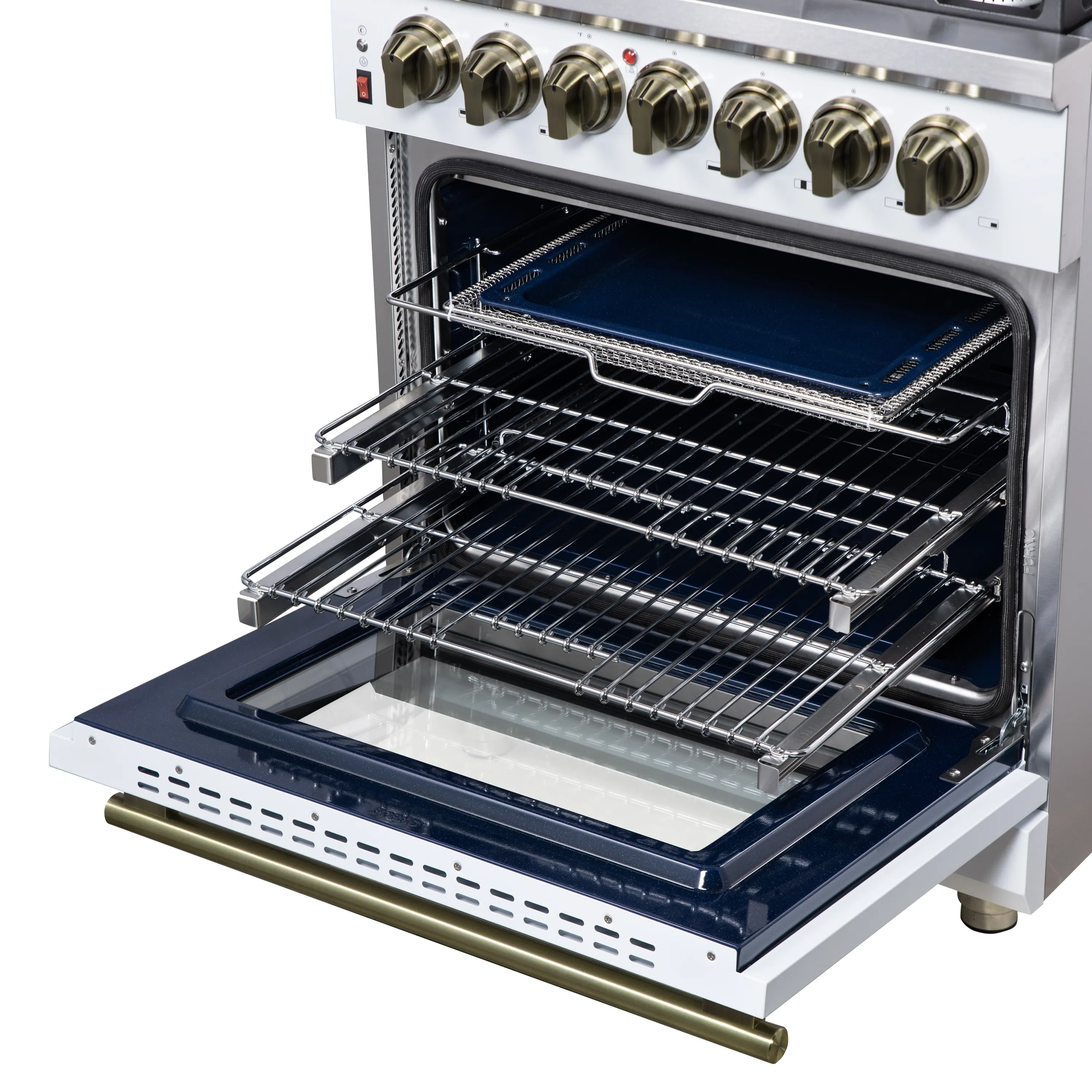 Forno Massimo 30-Inch Freestanding Dual Fuel Range with 5 Burners & 4.32 Cu. Ft. Convection Oven in White with Antique Brass Handle (FFSGS6125-30WHT) - Image 7