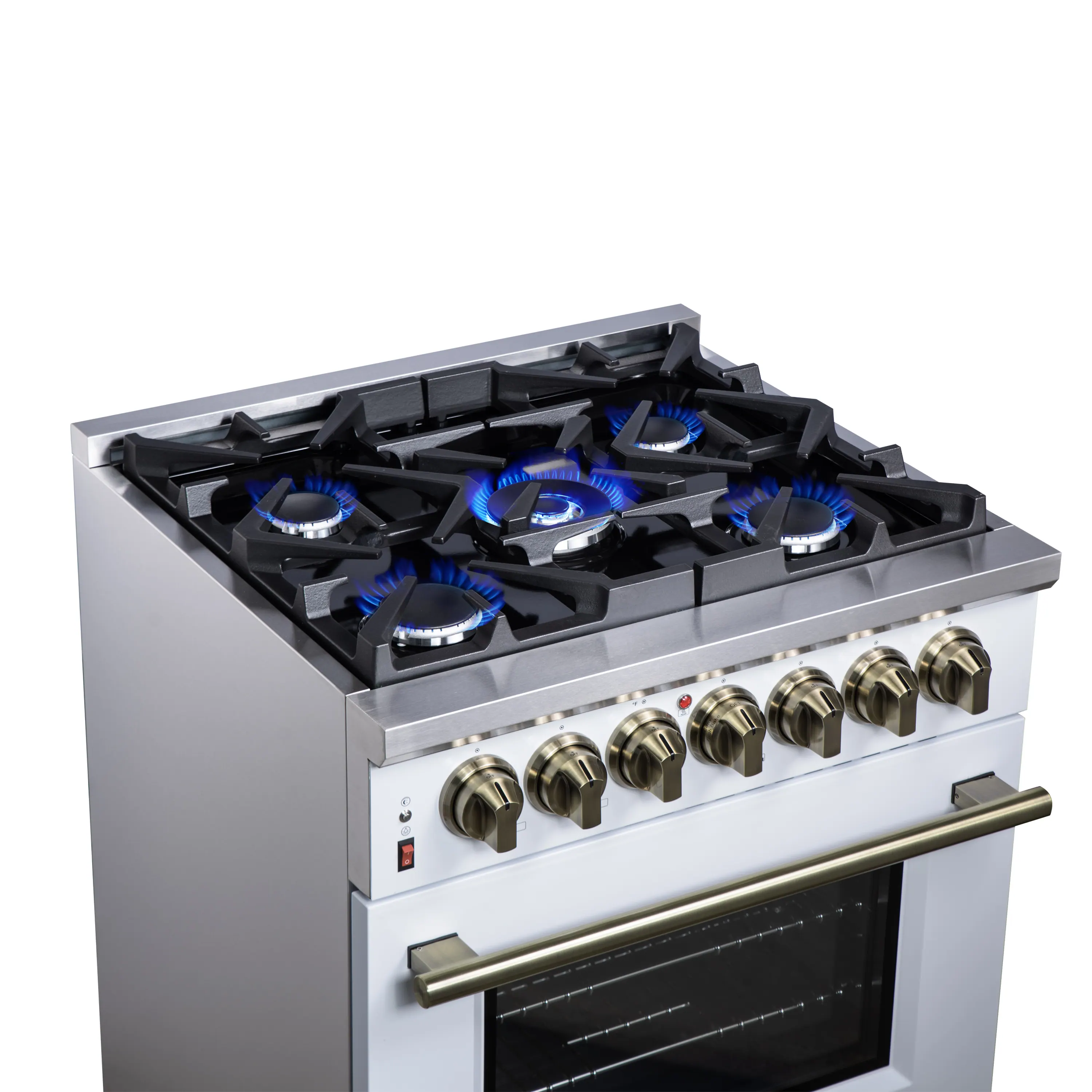 Forno Massimo 30-Inch Freestanding Dual Fuel Range with 5 Burners & 4.32 Cu. Ft. Convection Oven in White with Antique Brass Handle (FFSGS6125-30WHT) - Image 9