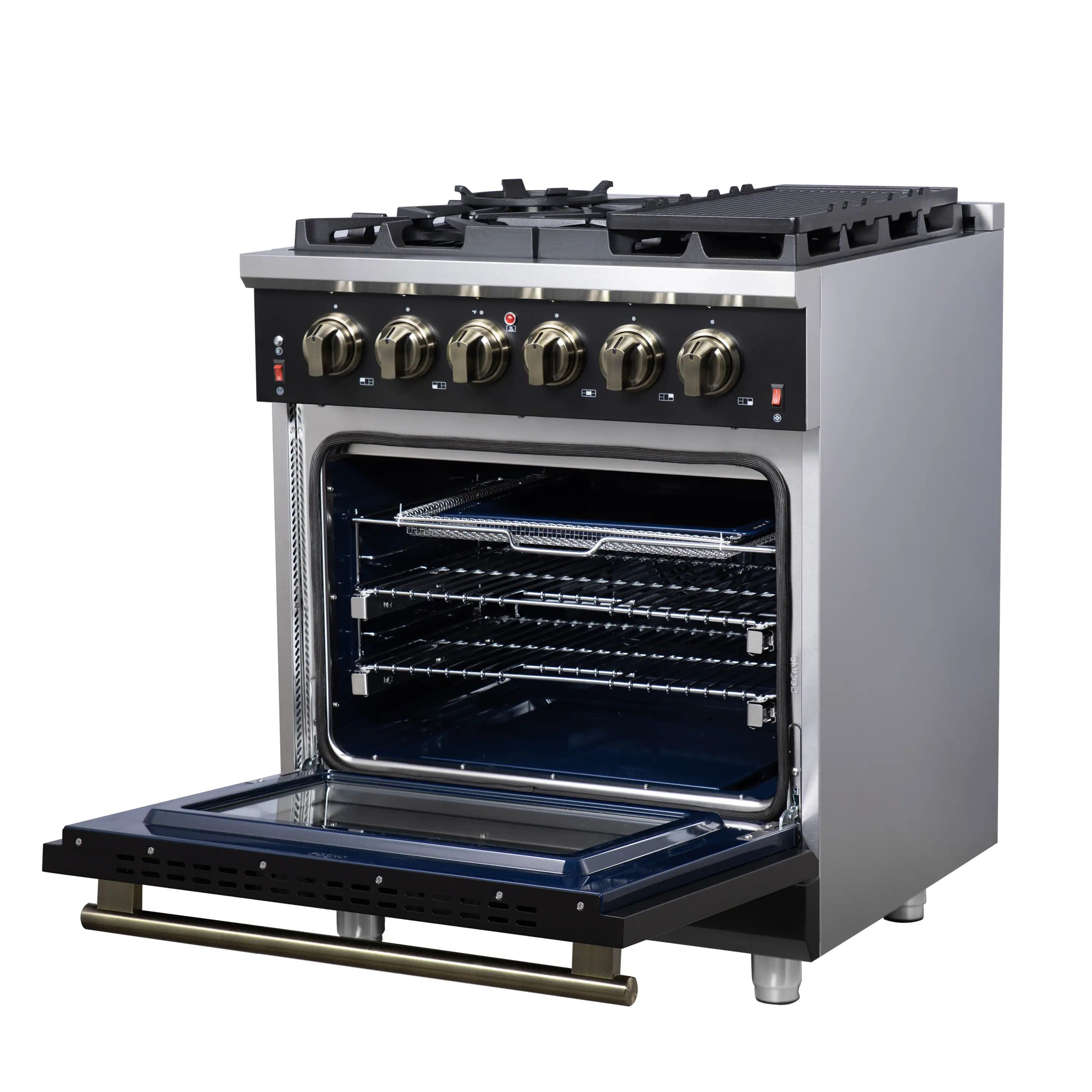 Forno Massimo 30-Inch Freestanding Gas Range with 4 Burners and 4.32 Cu. Ft. Convection Oven in Black with Antique Brass Handle (FFSGS6239-30BLK) - Image 10