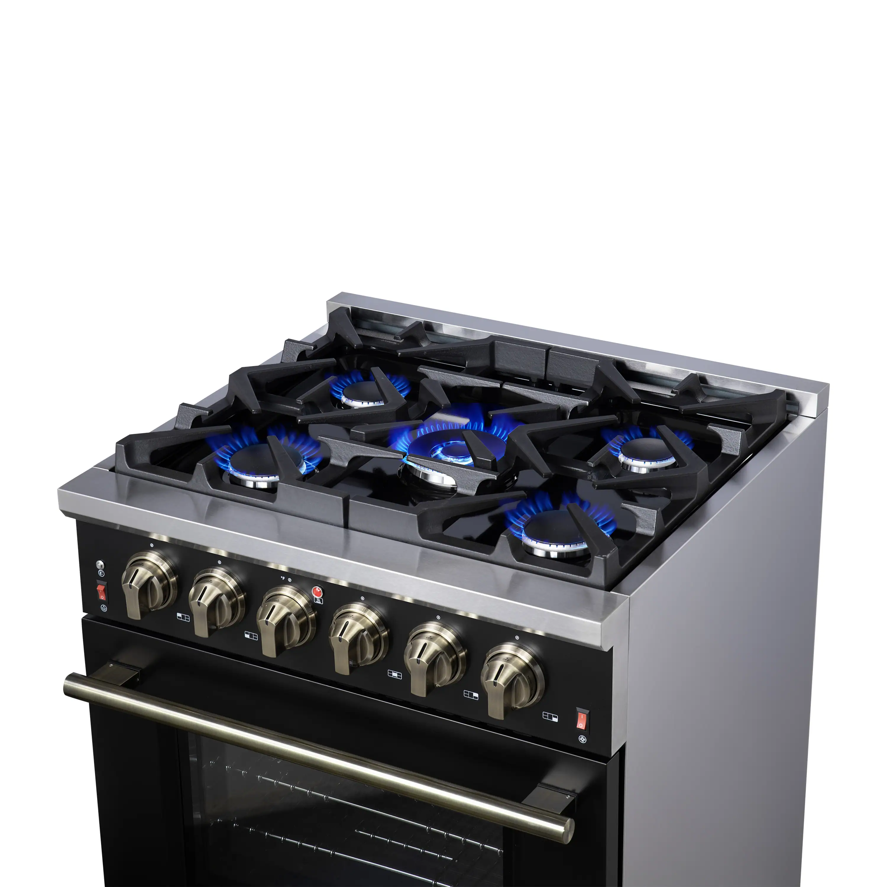 Forno Massimo 30-Inch Freestanding Gas Range with 4 Burners and 4.32 Cu. Ft. Convection Oven in Black with Antique Brass Handle (FFSGS6239-30BLK) - Image 12