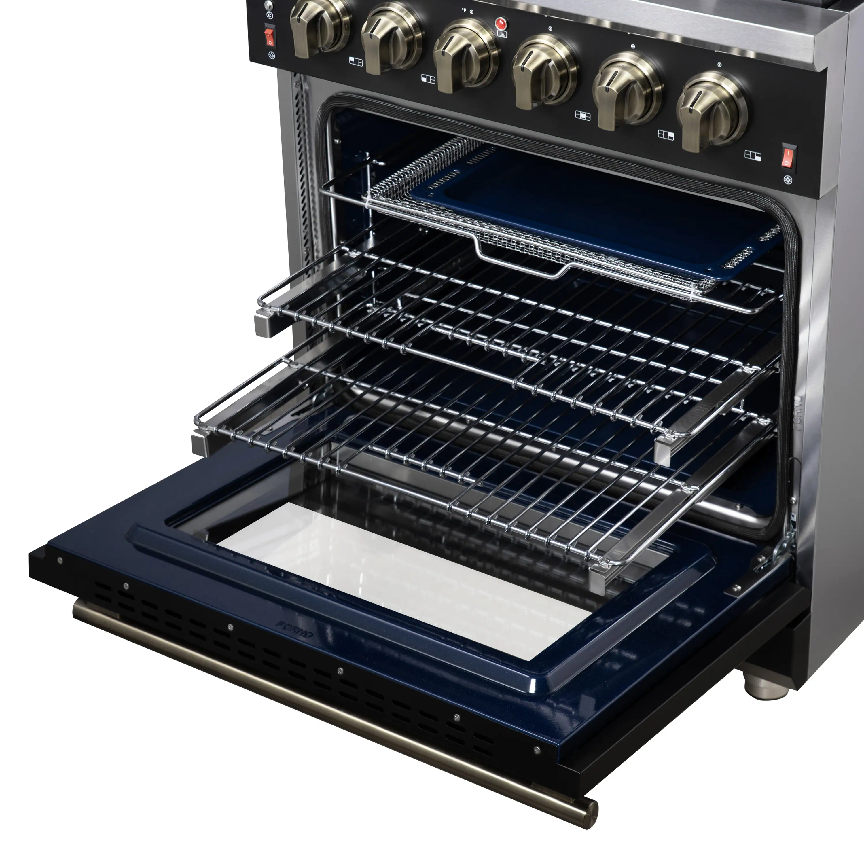 Forno Massimo 30-Inch Freestanding Gas Range with 4 Burners and 4.32 Cu. Ft. Convection Oven in Black with Antique Brass Handle (FFSGS6239-30BLK) - Image 13
