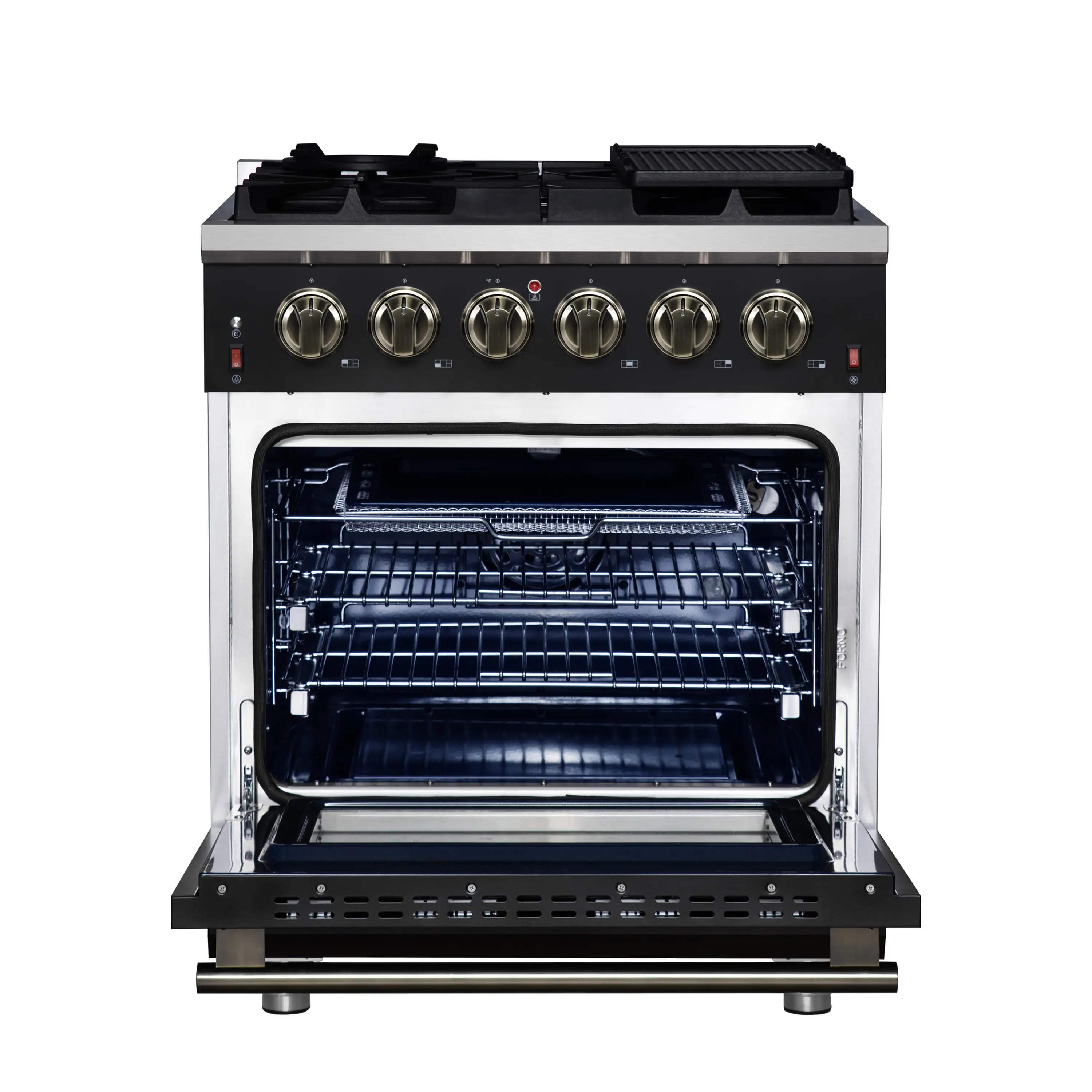 Forno Massimo 30-Inch Freestanding Gas Range with 4 Burners and 4.32 Cu. Ft. Convection Oven in Black with Antique Brass Handle (FFSGS6239-30BLK) - Image 3