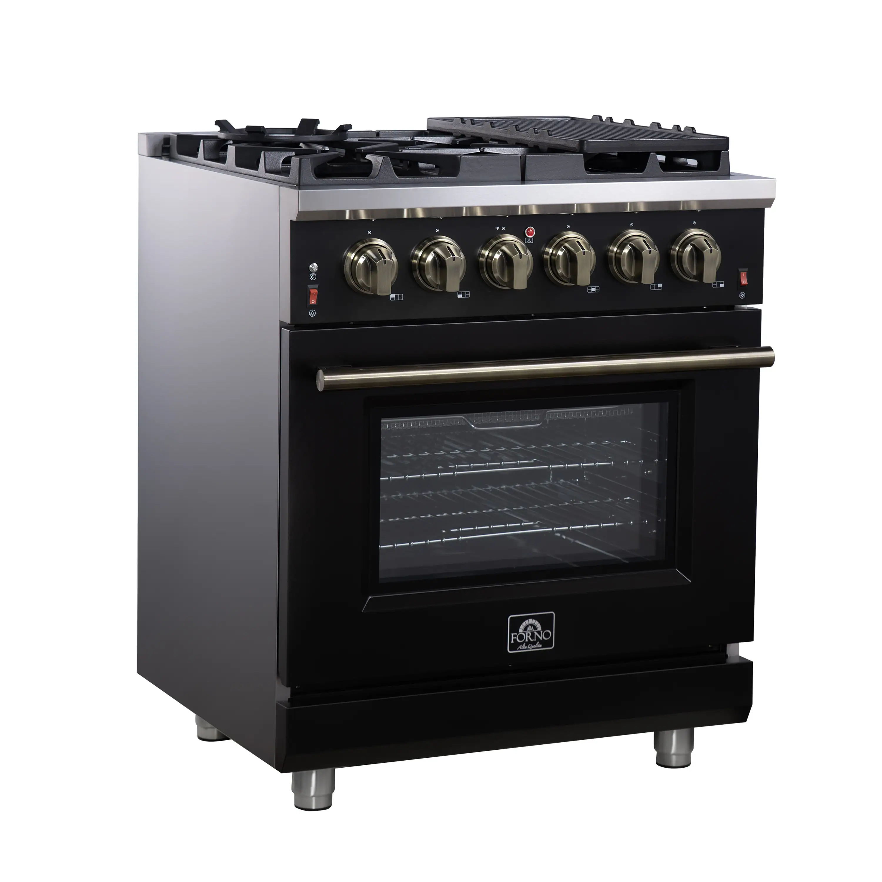 Forno Massimo 30-Inch Freestanding Gas Range with 4 Burners and 4.32 Cu. Ft. Convection Oven in Black with Antique Brass Handle (FFSGS6239-30BLK) - Image 4