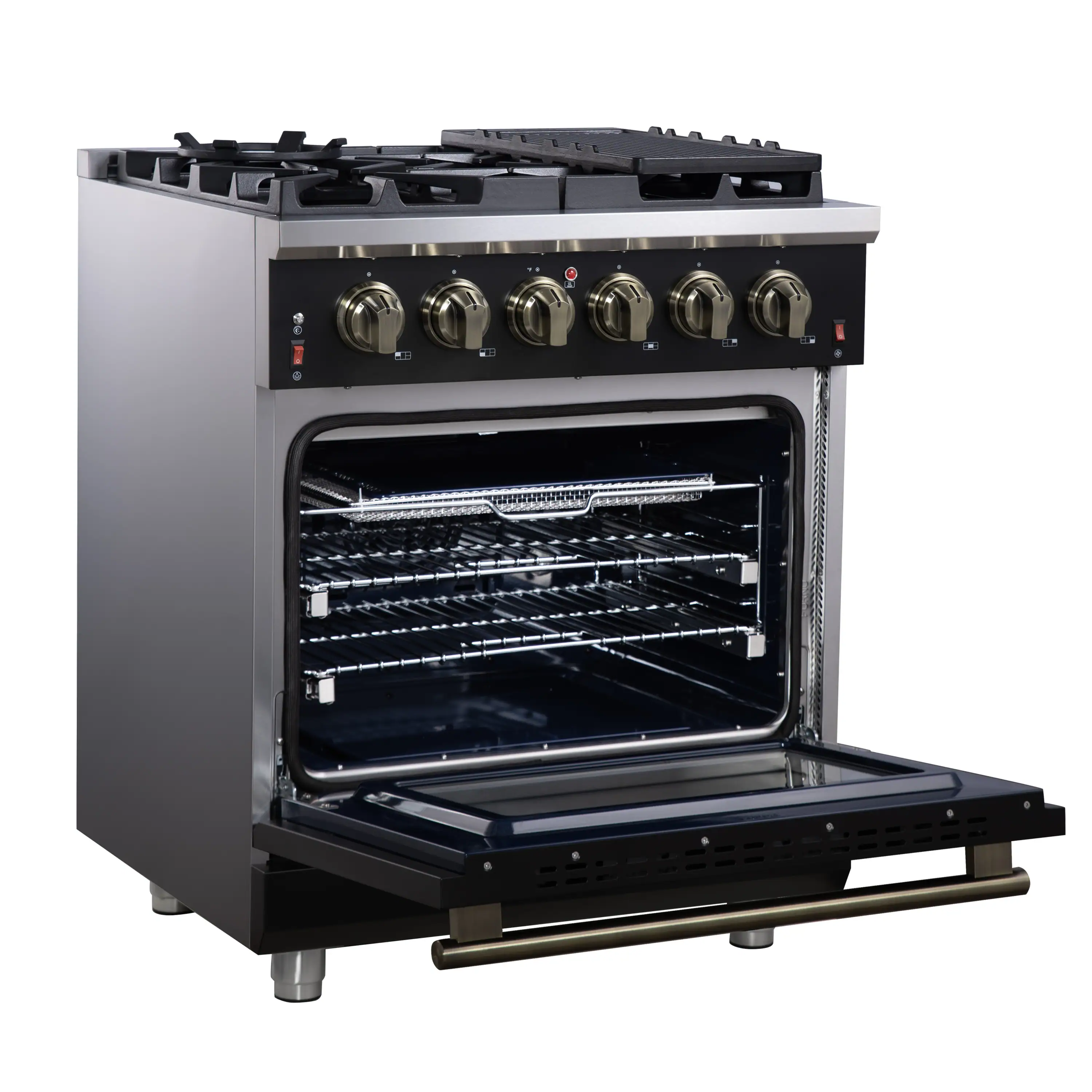 Forno Massimo 30-Inch Freestanding Gas Range with 4 Burners and 4.32 Cu. Ft. Convection Oven in Black with Antique Brass Handle (FFSGS6239-30BLK) - Image 5