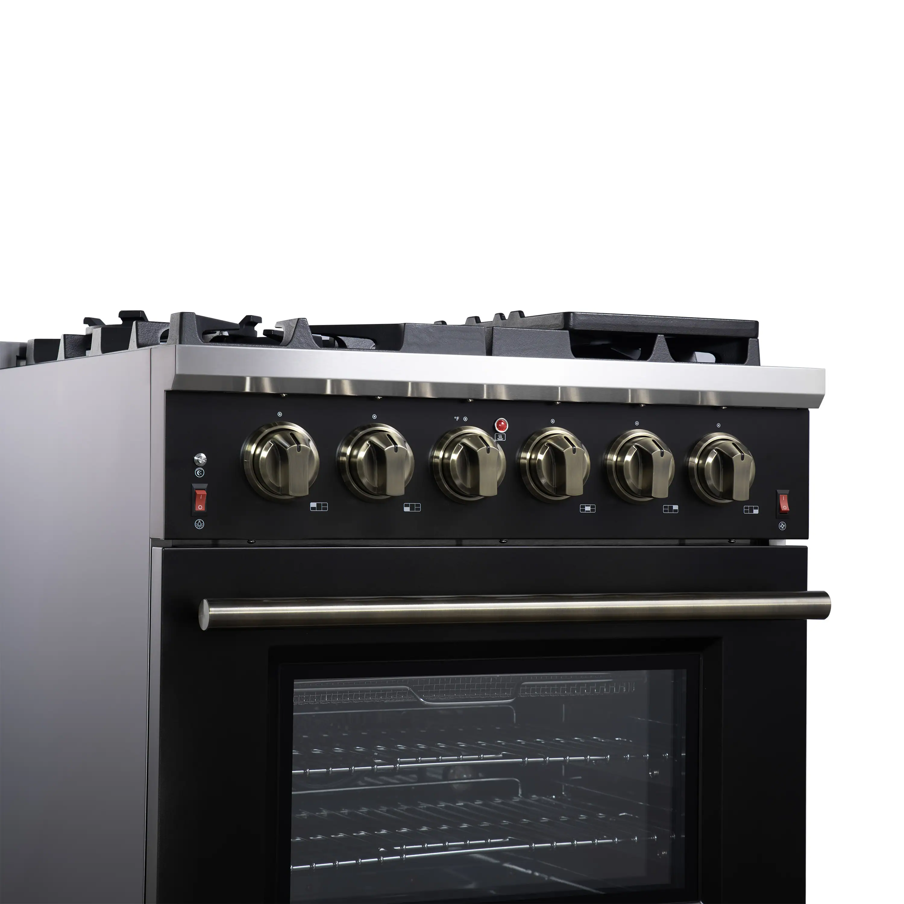 Forno Massimo 30-Inch Freestanding Gas Range with 4 Burners and 4.32 Cu. Ft. Convection Oven in Black with Antique Brass Handle (FFSGS6239-30BLK) - Image 6