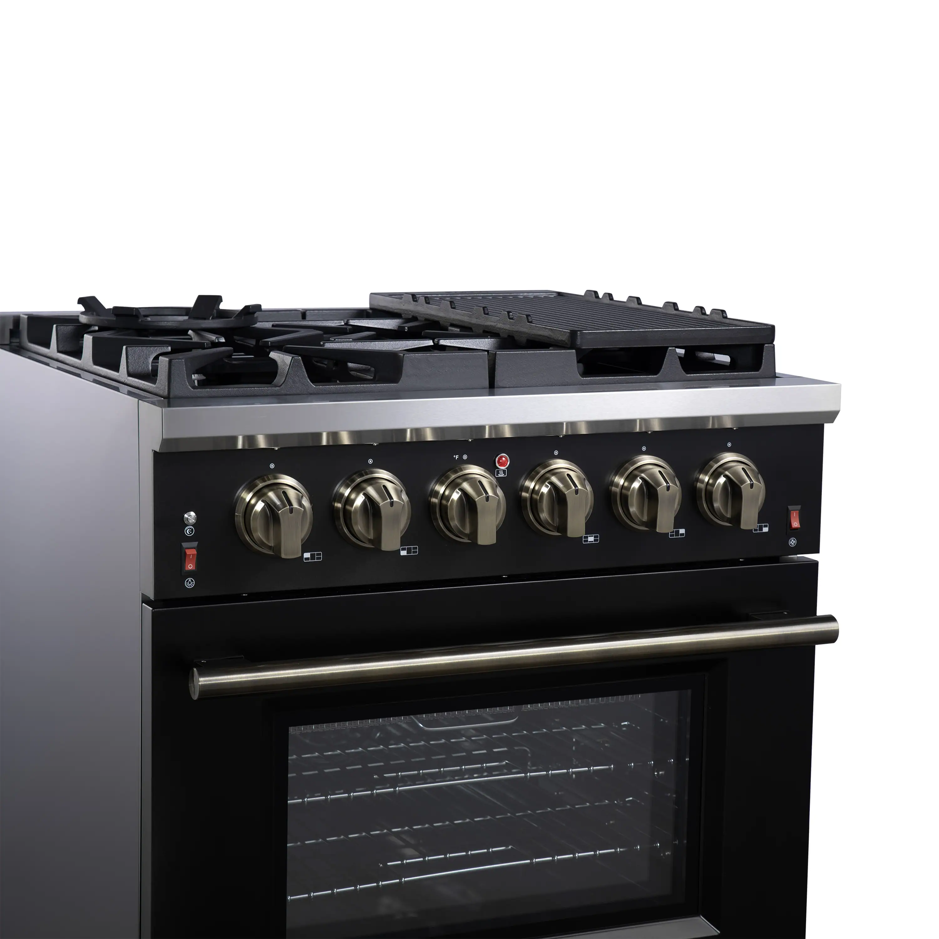 Forno Massimo 30-Inch Freestanding Gas Range with 4 Burners and 4.32 Cu. Ft. Convection Oven in Black with Antique Brass Handle (FFSGS6239-30BLK) - Image 7