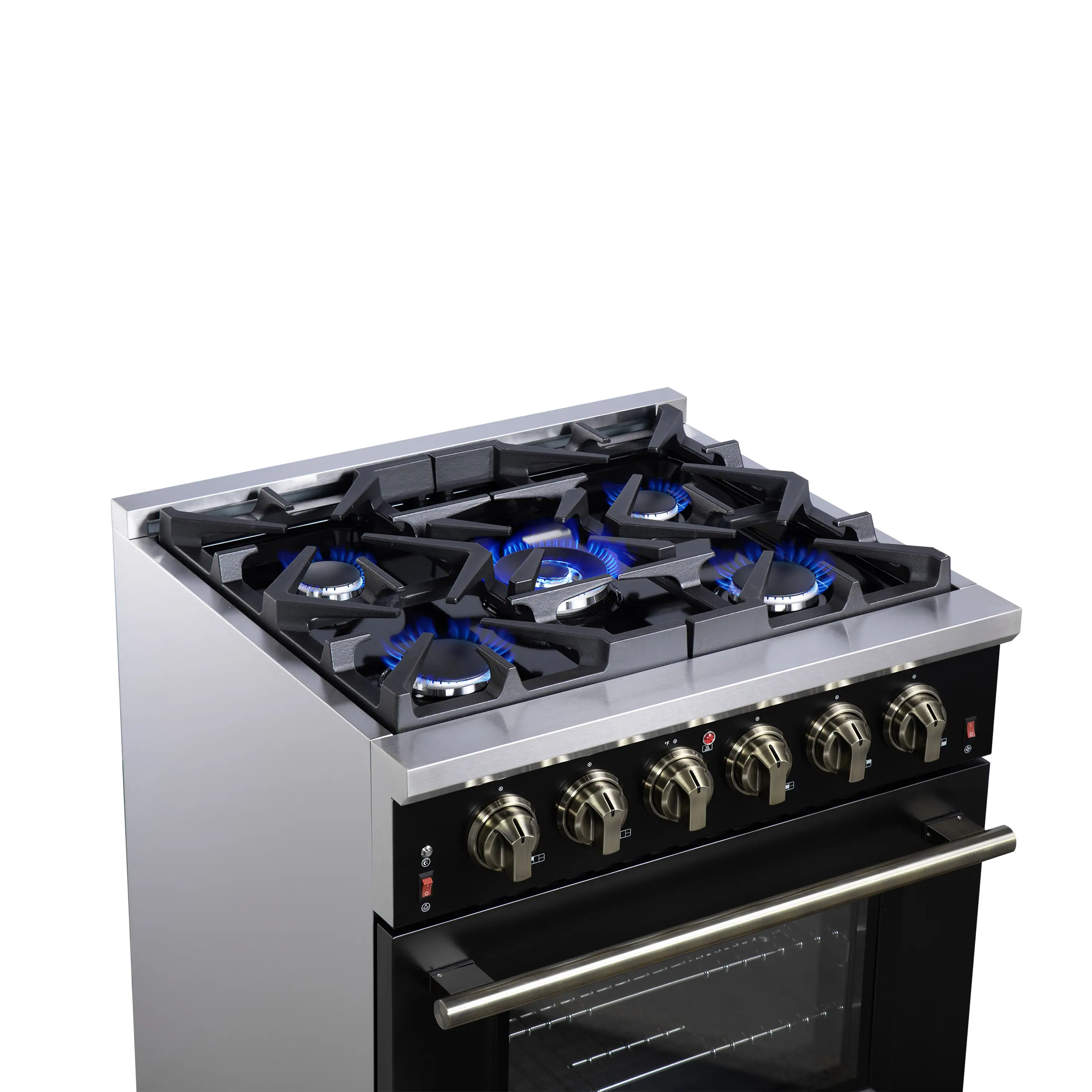 Forno Massimo 30-Inch Freestanding Gas Range with 4 Burners and 4.32 Cu. Ft. Convection Oven in Black with Antique Brass Handle (FFSGS6239-30BLK) - Image 8
