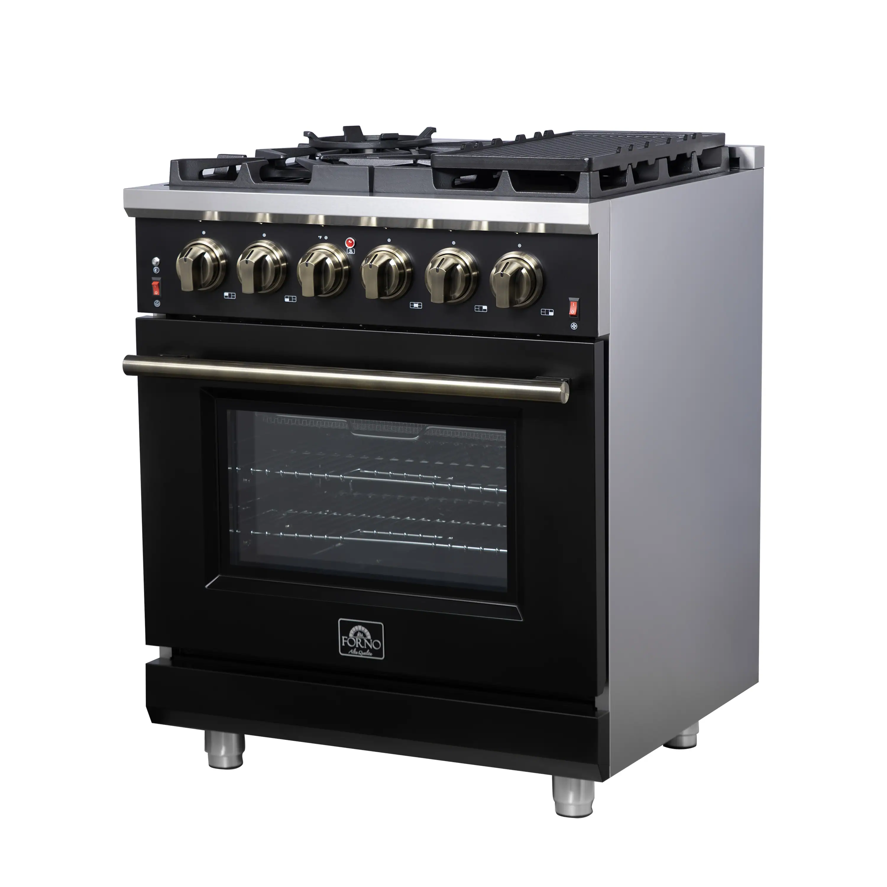 Forno Massimo 30-Inch Freestanding Gas Range with 4 Burners and 4.32 Cu. Ft. Convection Oven in Black with Antique Brass Handle (FFSGS6239-30BLK) - Image 9