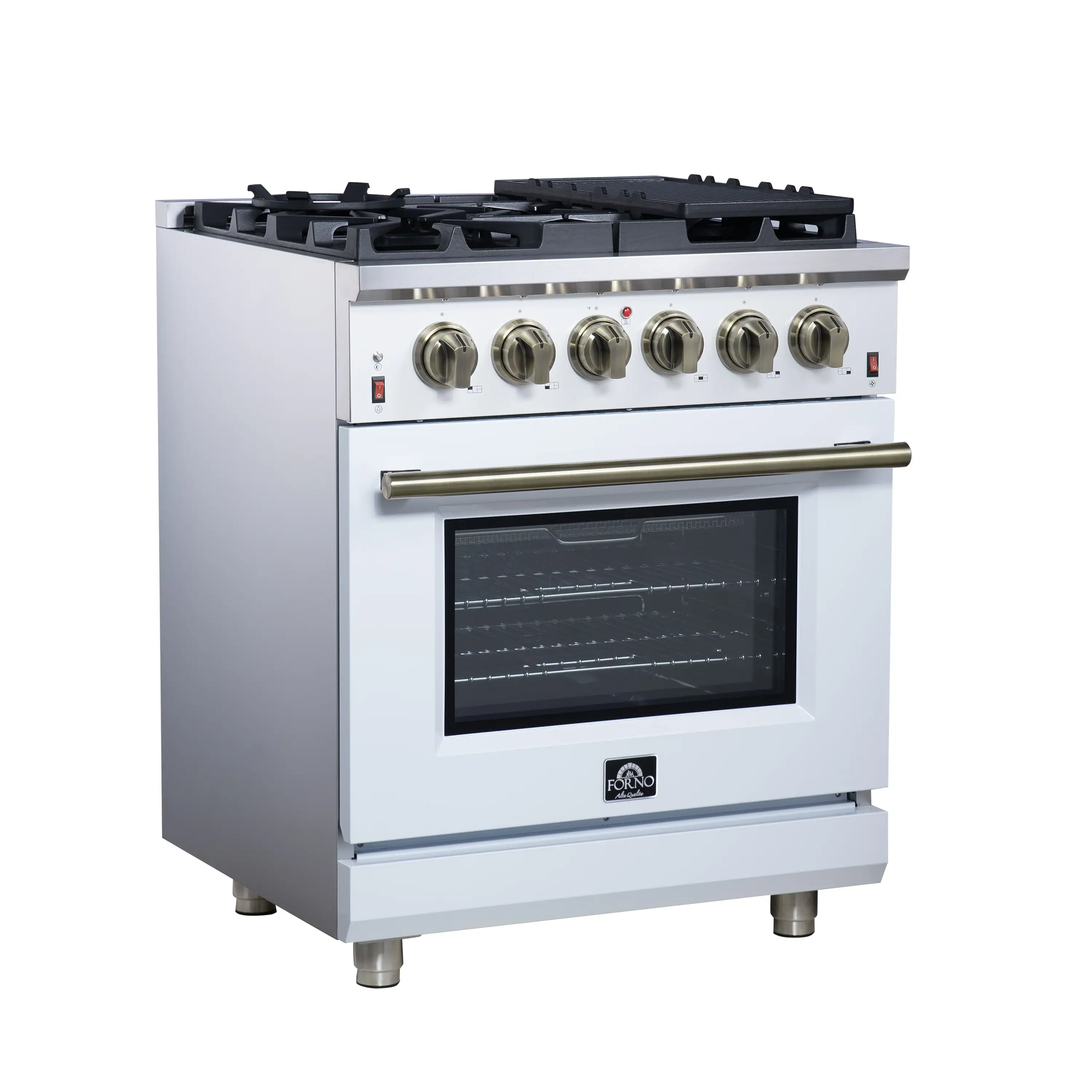 Forno Massimo 30-Inch Freestanding Gas Range with 4 Burners and 4.32 Cu. Ft. Convection Oven in White with Antique Brass Handle (FFSGS6239-30WHT) - Image 10