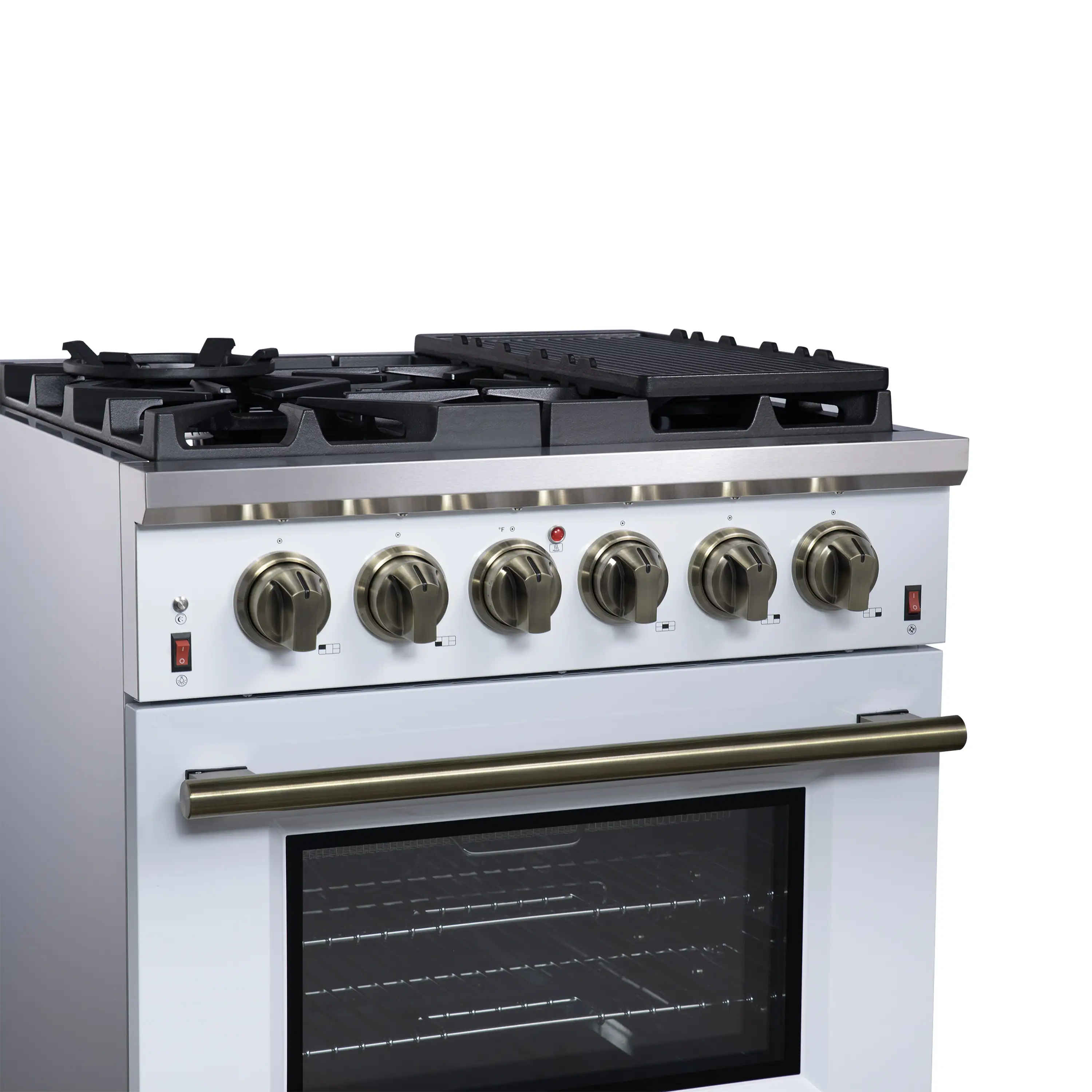 Forno Massimo 30-Inch Freestanding Gas Range with 4 Burners and 4.32 Cu. Ft. Convection Oven in White with Antique Brass Handle (FFSGS6239-30WHT) - Image 12