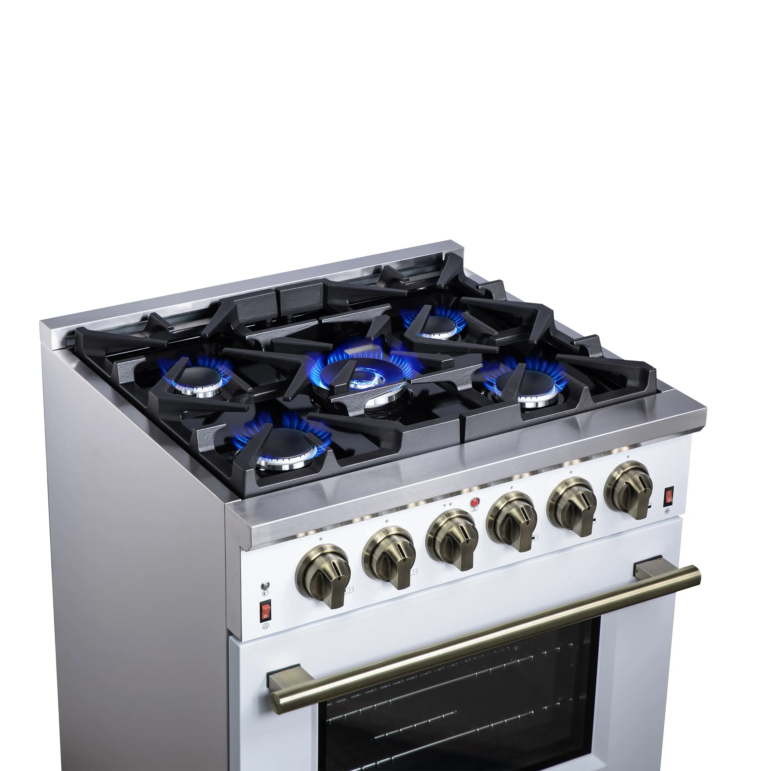 Forno Massimo 30-Inch Freestanding Gas Range with 4 Burners and 4.32 Cu. Ft. Convection Oven in White with Antique Brass Handle (FFSGS6239-30WHT) - Image 13