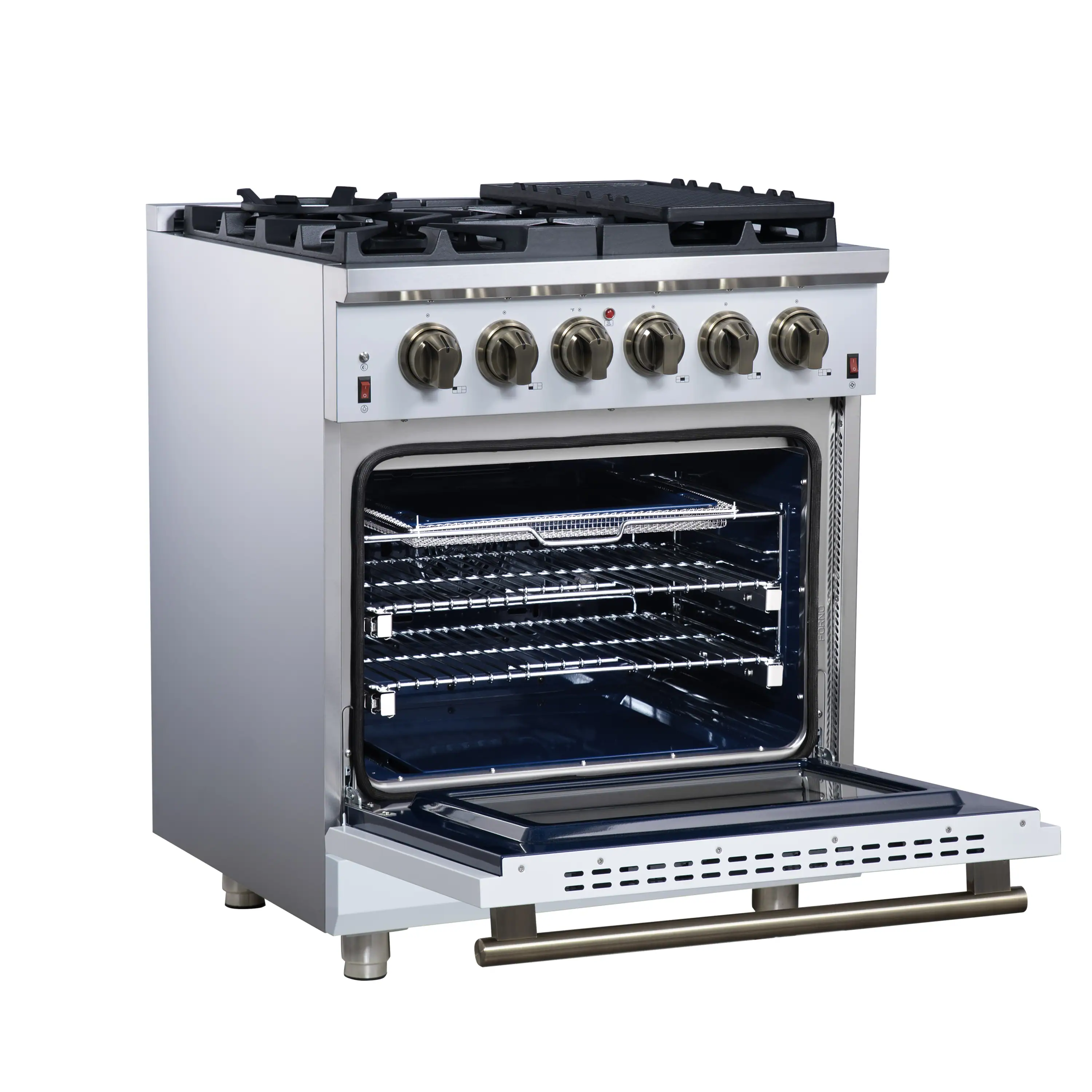 Forno Massimo 30-Inch Freestanding Gas Range with 4 Burners and 4.32 Cu. Ft. Convection Oven in White with Antique Brass Handle (FFSGS6239-30WHT) - Image 14