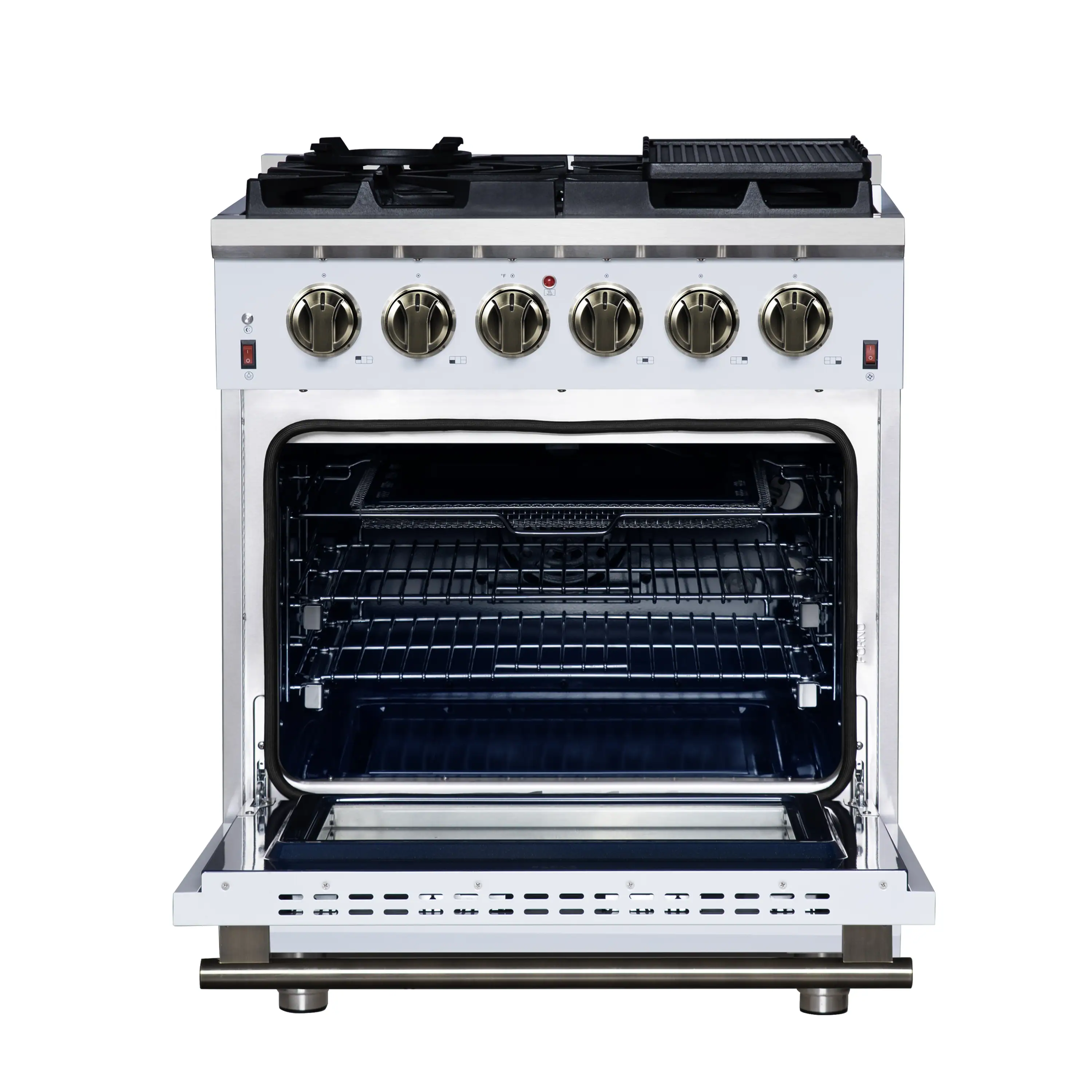 Forno Massimo 30-Inch Freestanding Gas Range with 4 Burners and 4.32 Cu. Ft. Convection Oven in White with Antique Brass Handle (FFSGS6239-30WHT) - Image 3