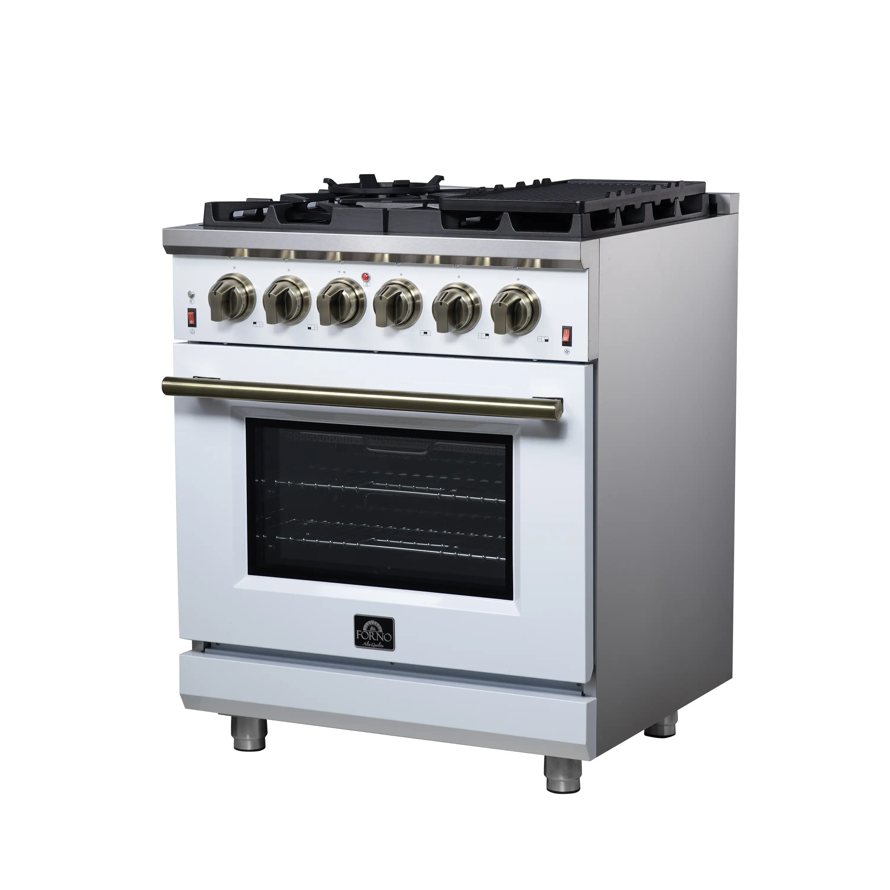 Forno Massimo 30-Inch Freestanding Gas Range with 4 Burners and 4.32 Cu. Ft. Convection Oven in White with Antique Brass Handle (FFSGS6239-30WHT) - Image 4
