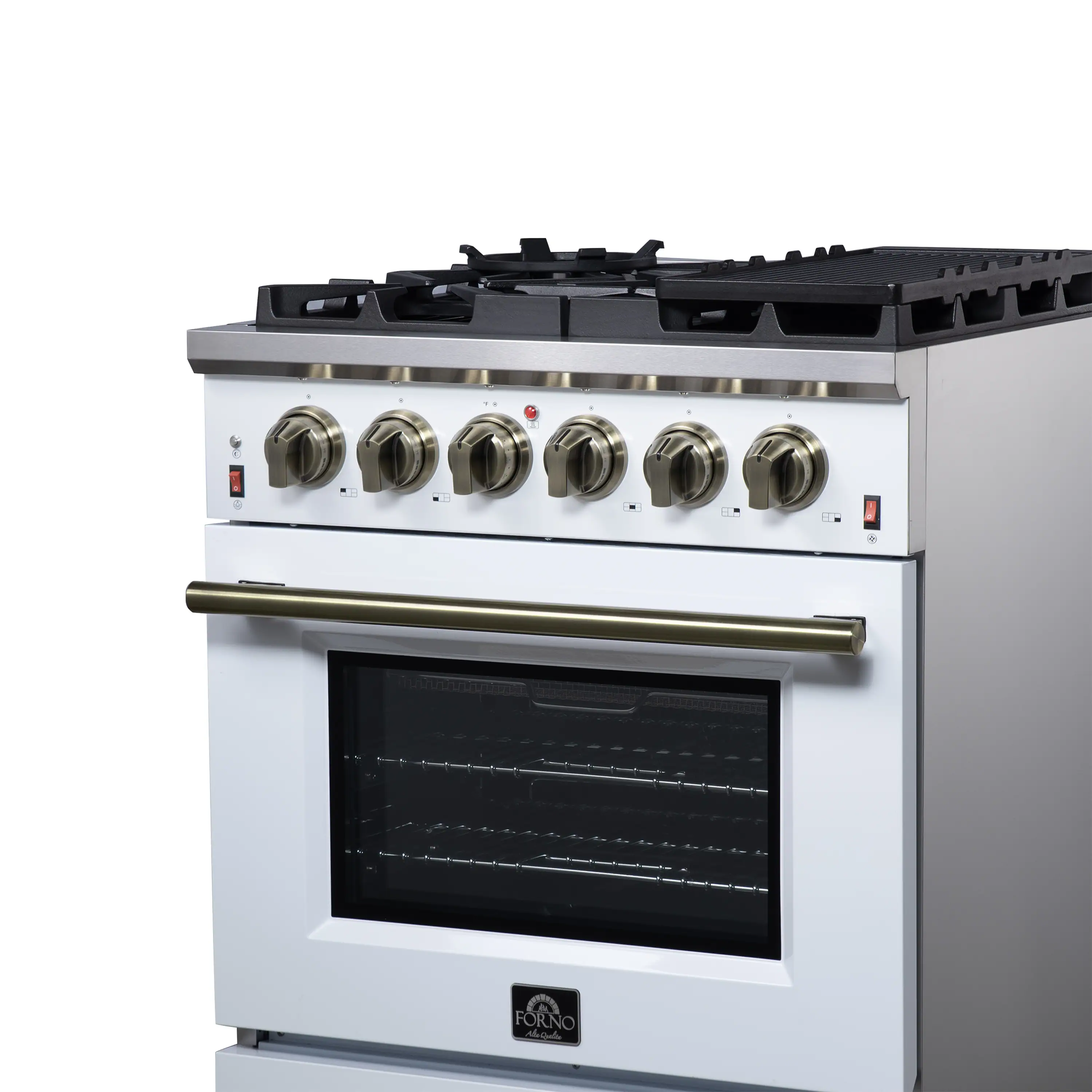 Forno Massimo 30-Inch Freestanding Gas Range with 4 Burners and 4.32 Cu. Ft. Convection Oven in White with Antique Brass Handle (FFSGS6239-30WHT) - Image 5