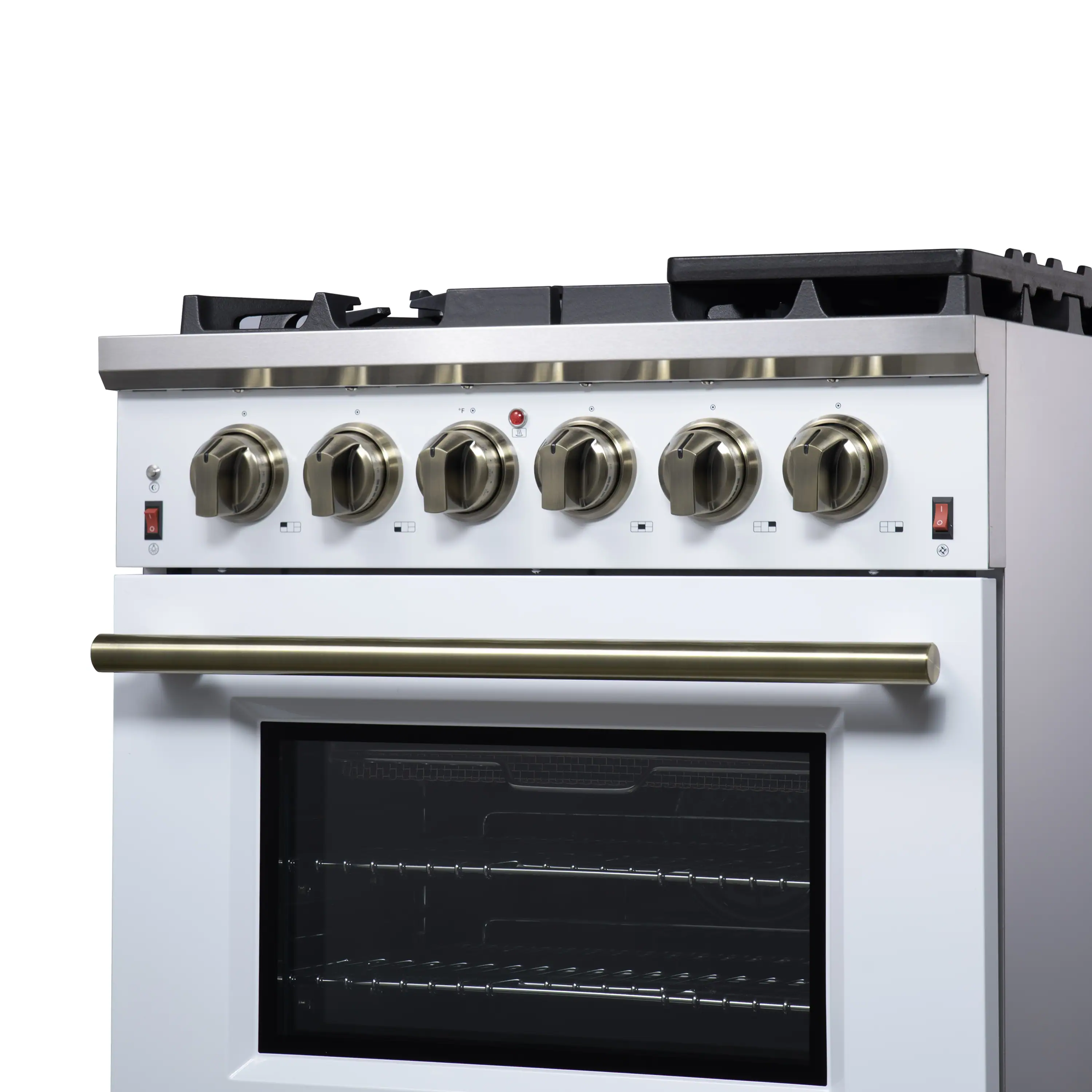 Forno Massimo 30-Inch Freestanding Gas Range with 4 Burners and 4.32 Cu. Ft. Convection Oven in White with Antique Brass Handle (FFSGS6239-30WHT) - Image 6