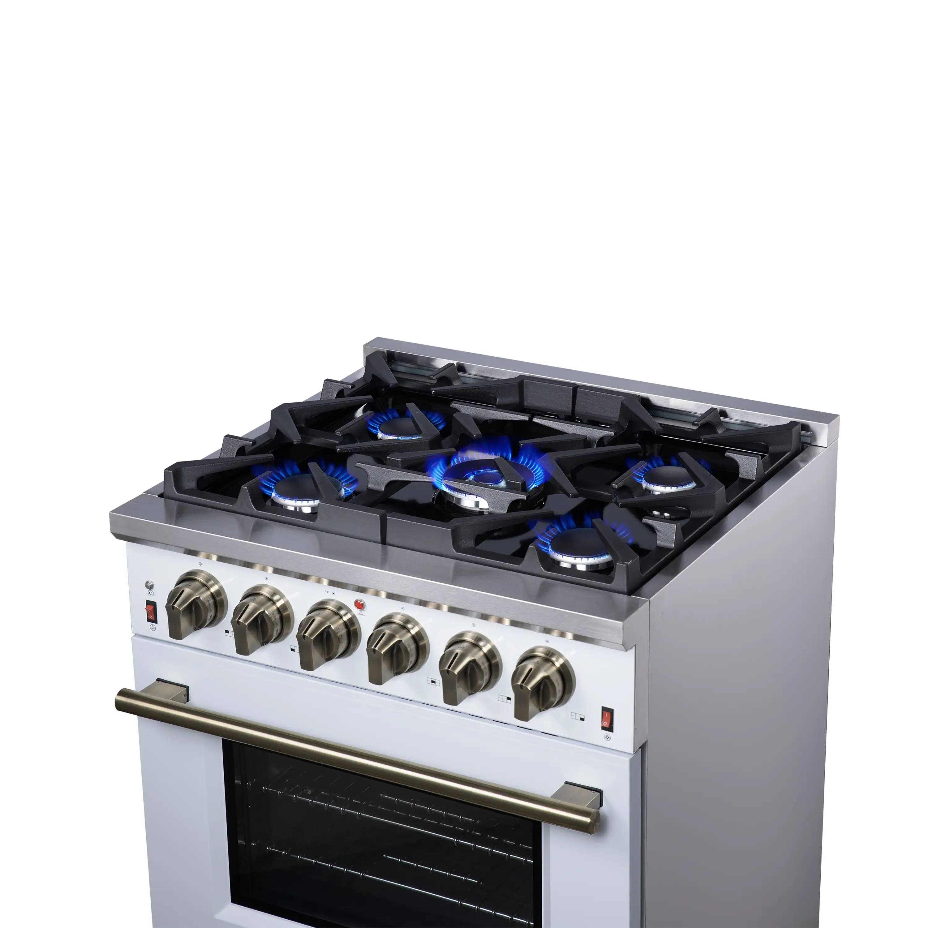 Forno Massimo 30-Inch Freestanding Gas Range with 4 Burners and 4.32 Cu. Ft. Convection Oven in White with Antique Brass Handle (FFSGS6239-30WHT) - Image 7
