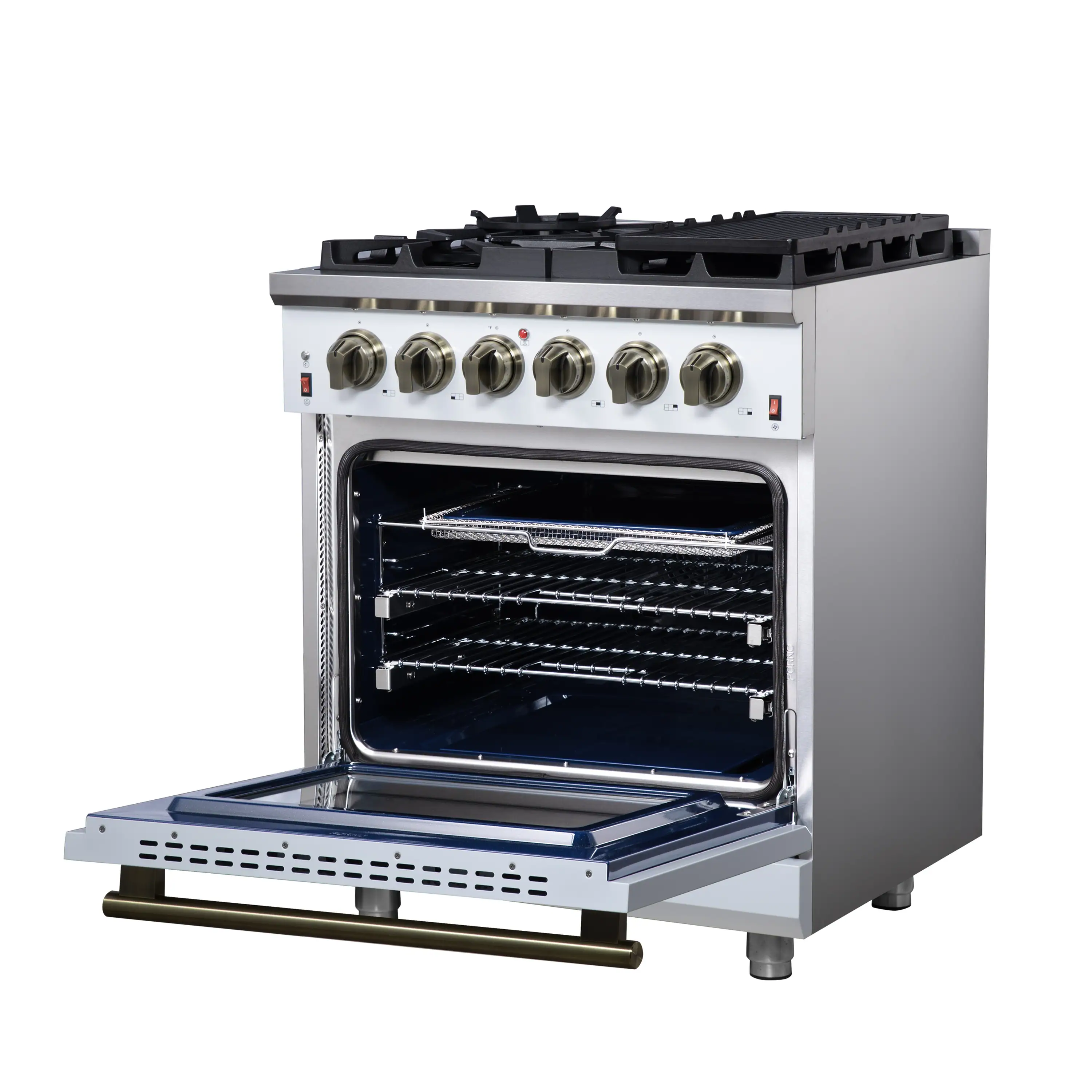 Forno Massimo 30-Inch Freestanding Gas Range with 4 Burners and 4.32 Cu. Ft. Convection Oven in White with Antique Brass Handle (FFSGS6239-30WHT) - Image 8