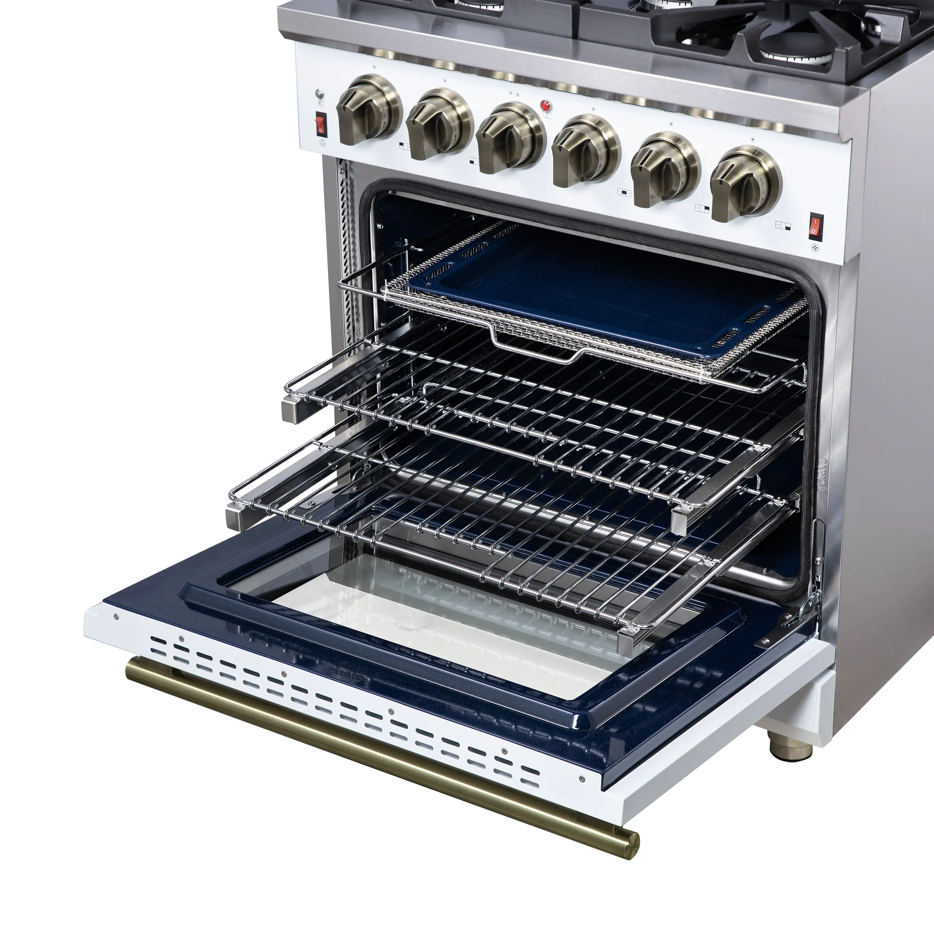 Forno Massimo 30-Inch Freestanding Gas Range with 4 Burners and 4.32 Cu. Ft. Convection Oven in White with Antique Brass Handle (FFSGS6239-30WHT) - Image 9