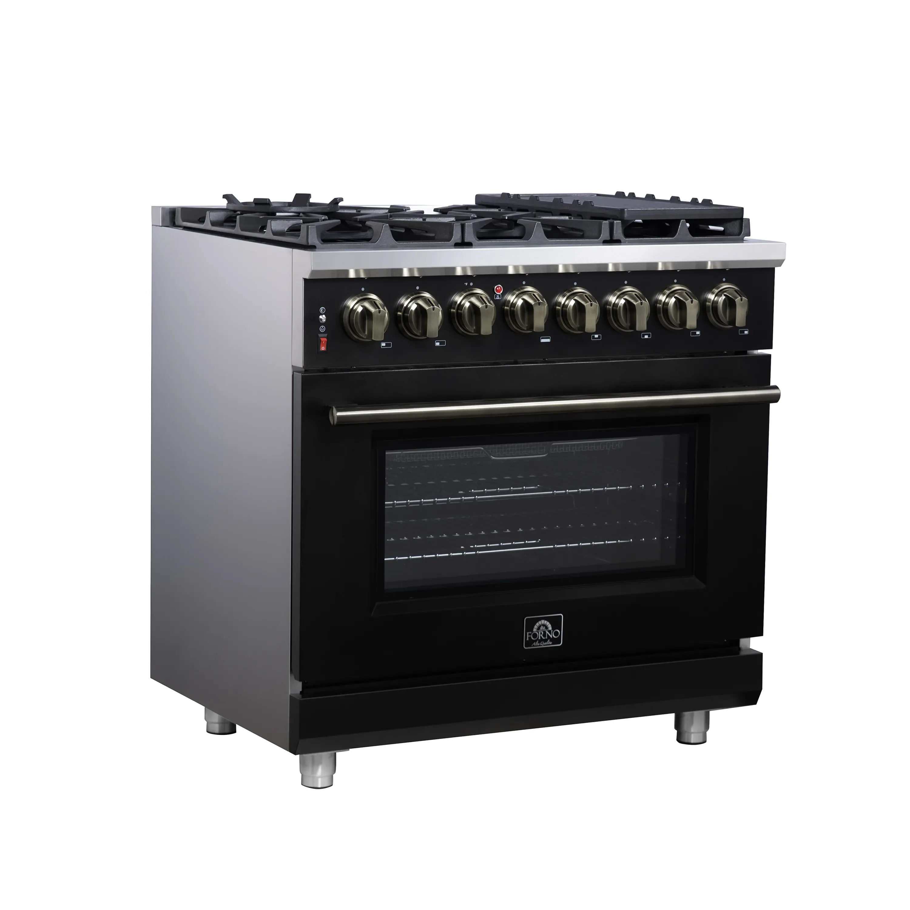 Forno Massimo 36-Inch Freestanding Dual Fuel Range with 6 Burners & 5.36 Cu. Ft. Convection Oven in Black with Antique Brass Handle (FFSGS6125-36BLK) - Image 2