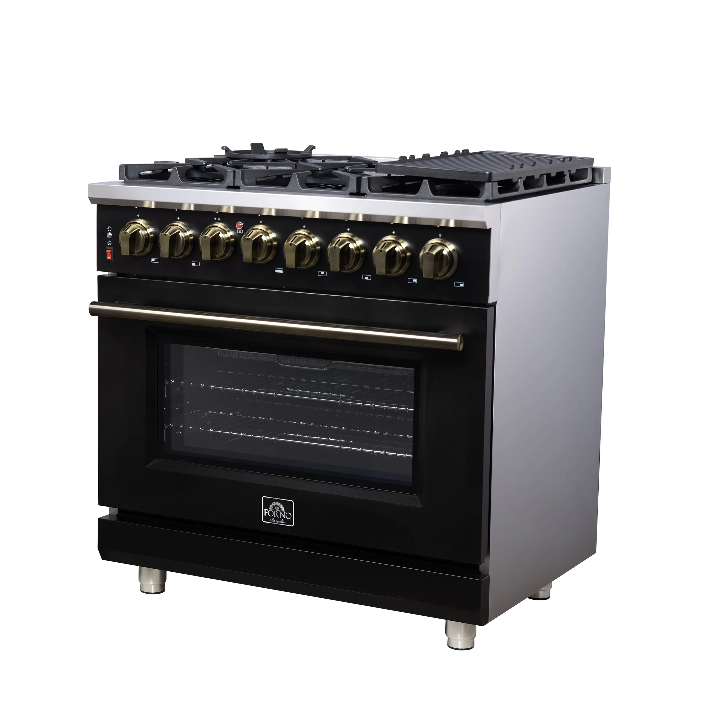 Forno Massimo 36-Inch Freestanding Dual Fuel Range with 6 Burners & 5.36 Cu. Ft. Convection Oven in Black with Antique Brass Handle (FFSGS6125-36BLK) - Image 3