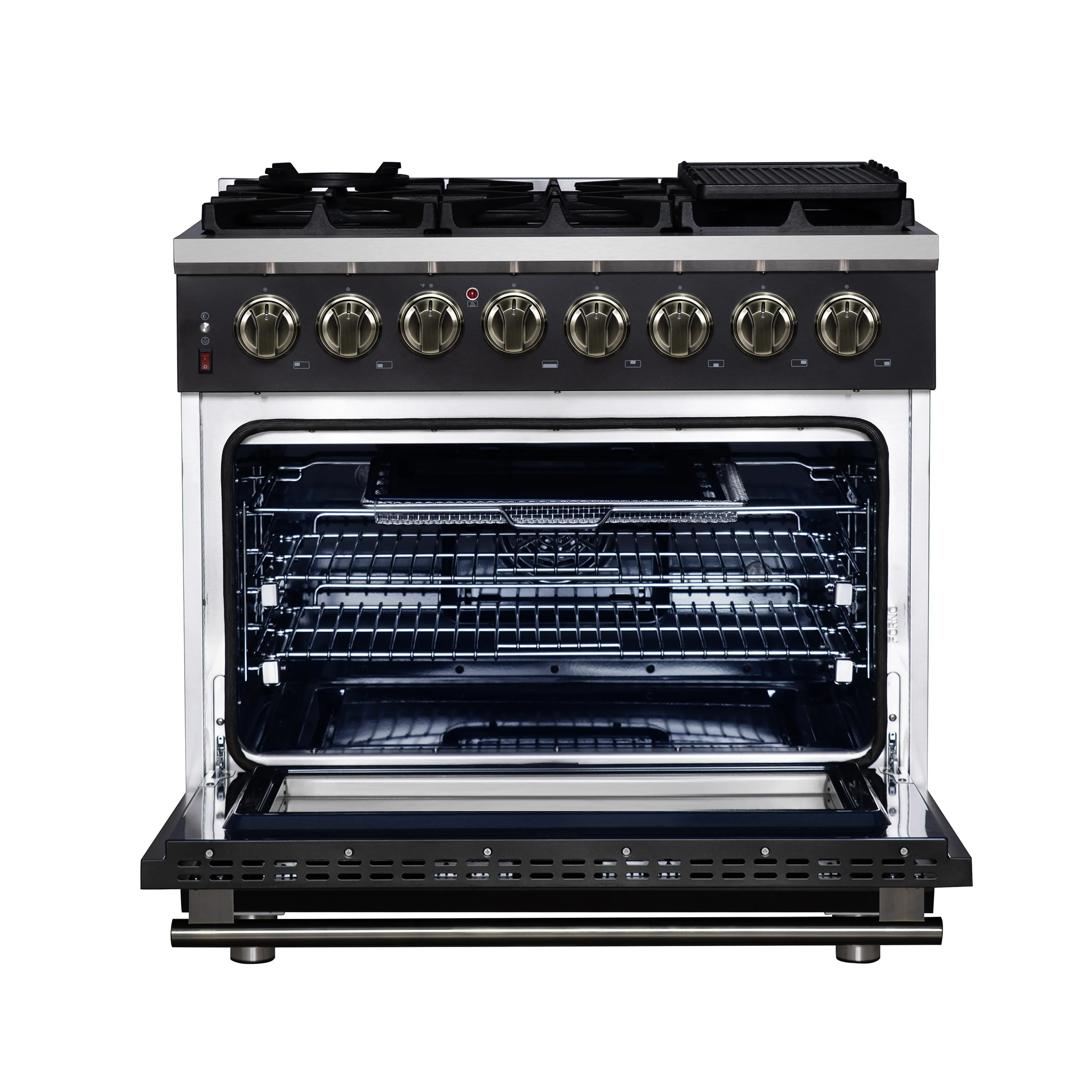 Forno Massimo 36-Inch Freestanding Dual Fuel Range with 6 Burners & 5.36 Cu. Ft. Convection Oven in Black with Antique Brass Handle (FFSGS6125-36BLK) - Image 4