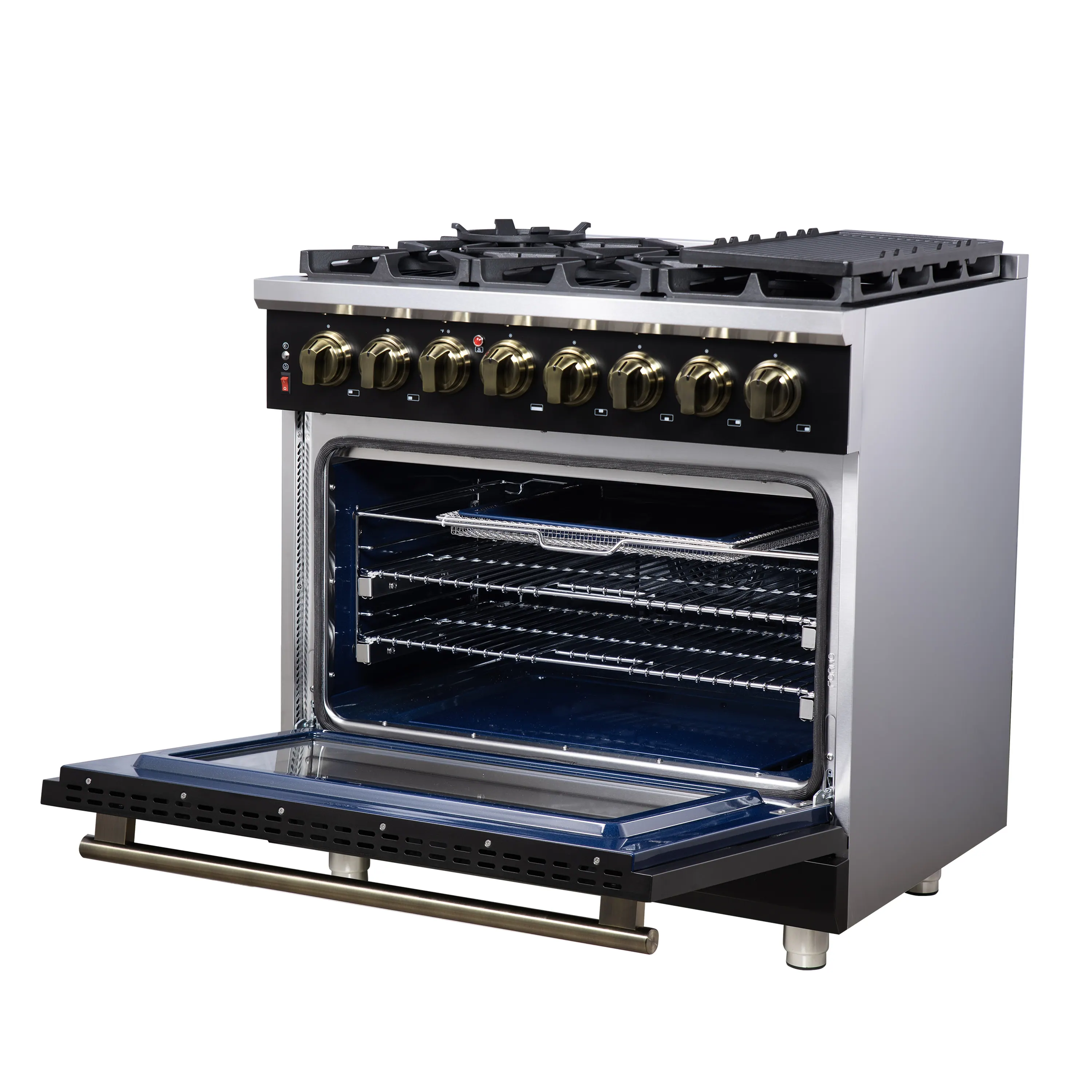 Forno Massimo 36-Inch Freestanding Dual Fuel Range with 6 Burners & 5.36 Cu. Ft. Convection Oven in Black with Antique Brass Handle (FFSGS6125-36BLK) - Image 6