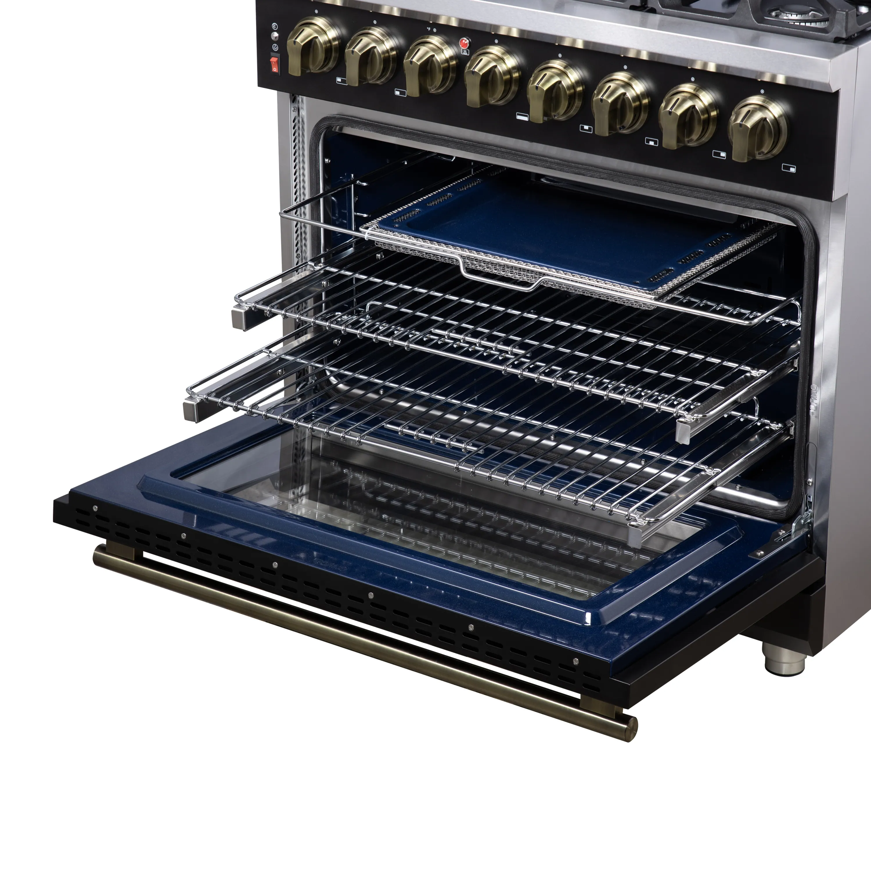 Forno Massimo 36-Inch Freestanding Dual Fuel Range with 6 Burners & 5.36 Cu. Ft. Convection Oven in Black with Antique Brass Handle (FFSGS6125-36BLK) - Image 7