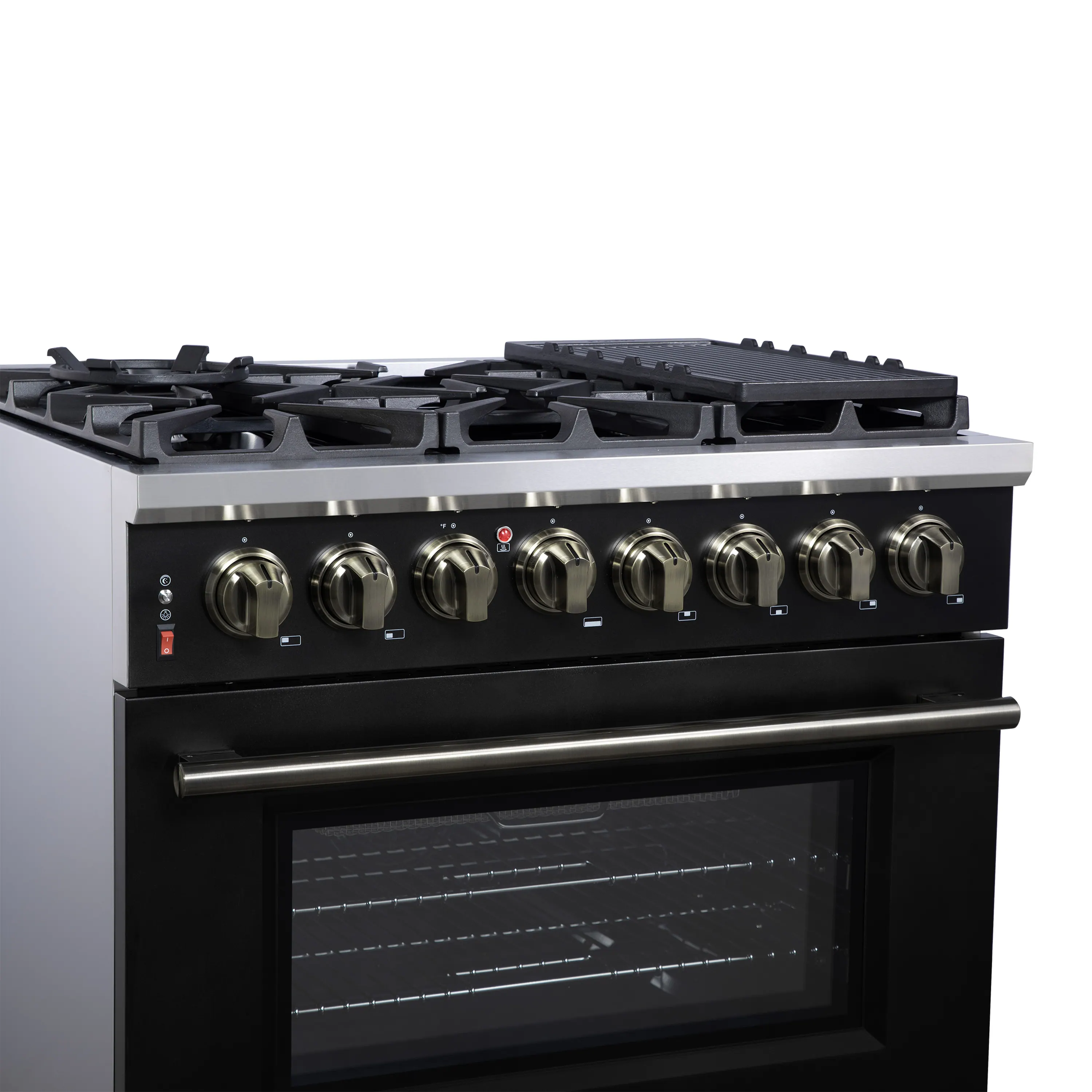 Forno Massimo 36-Inch Freestanding Dual Fuel Range with 6 Burners & 5.36 Cu. Ft. Convection Oven in Black with Antique Brass Handle (FFSGS6125-36BLK) - Image 8