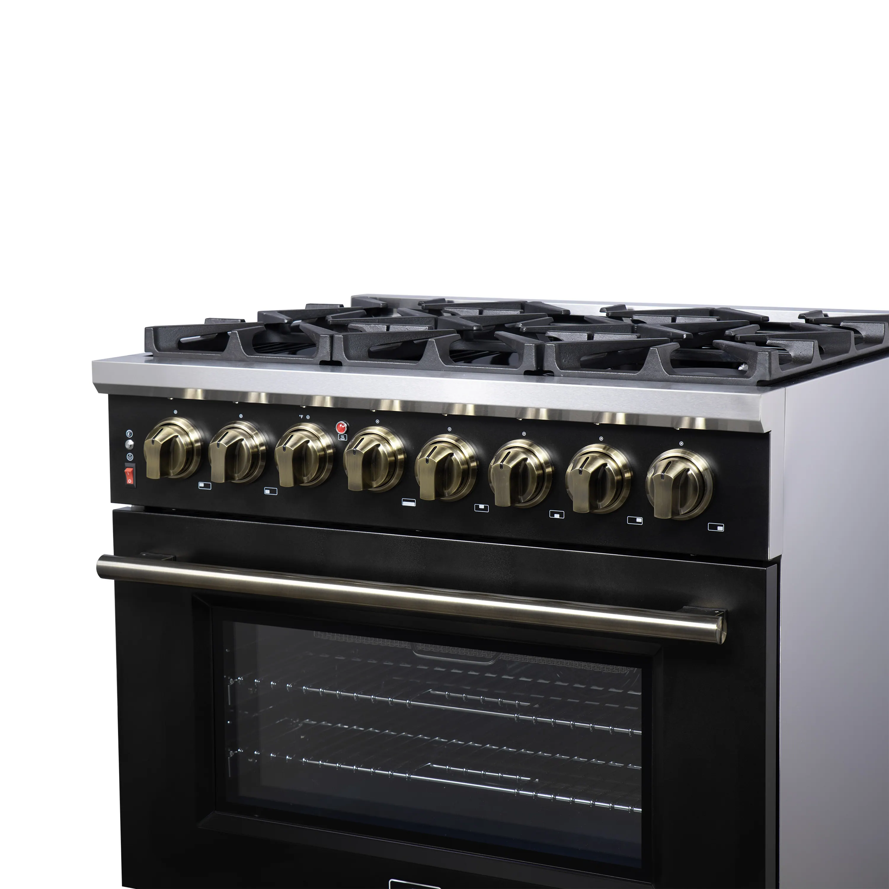 Forno Massimo 36-Inch Freestanding Dual Fuel Range with 6 Burners & 5.36 Cu. Ft. Convection Oven in Black with Antique Brass Handle (FFSGS6125-36BLK) - Image 9