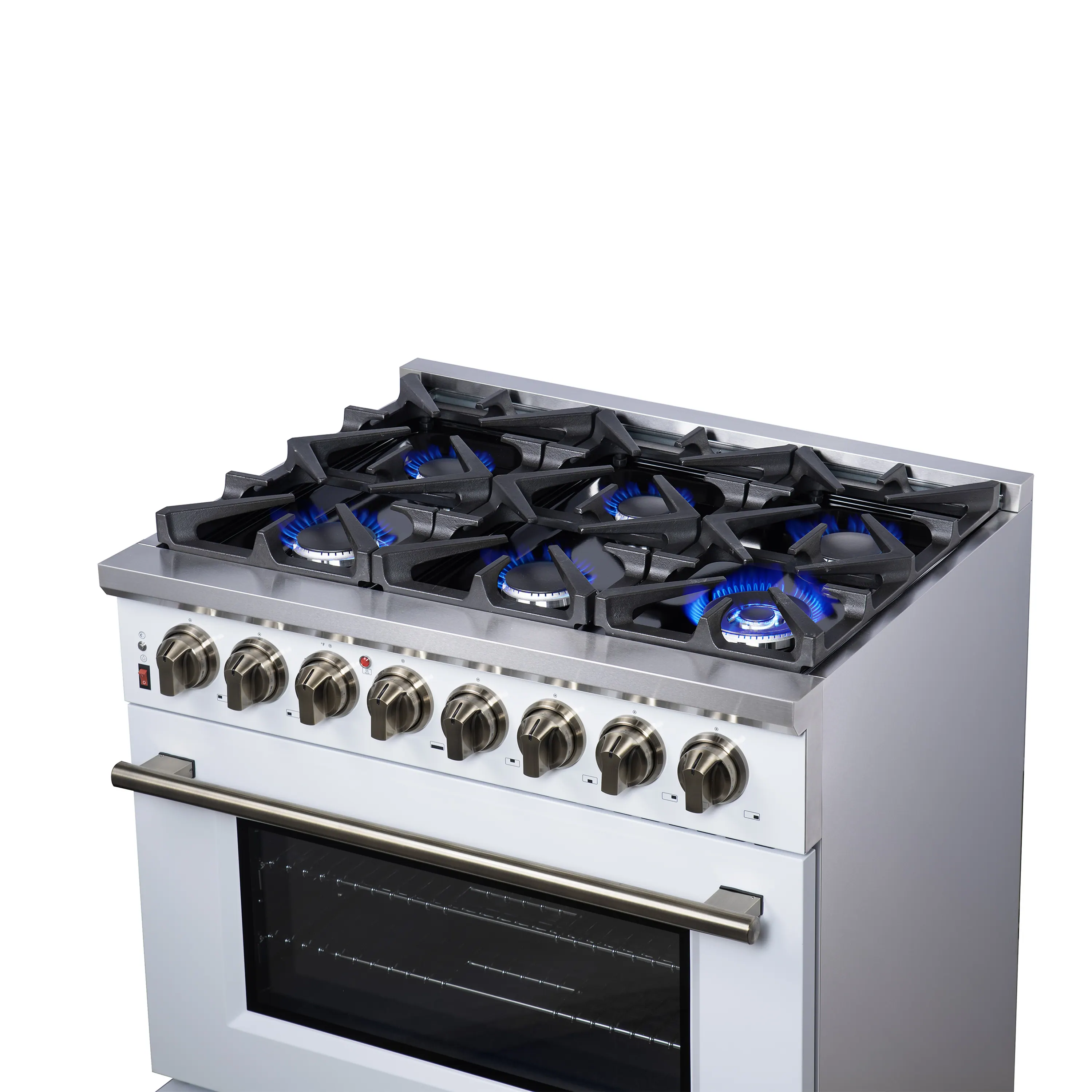 Forno Massimo 36-Inch Freestanding Dual Fuel Range with 6 Burners & 5.36 Cu. Ft. Convection Oven in White with Antique Brass Handle (FFSGS6125-36WHT) - Image 10