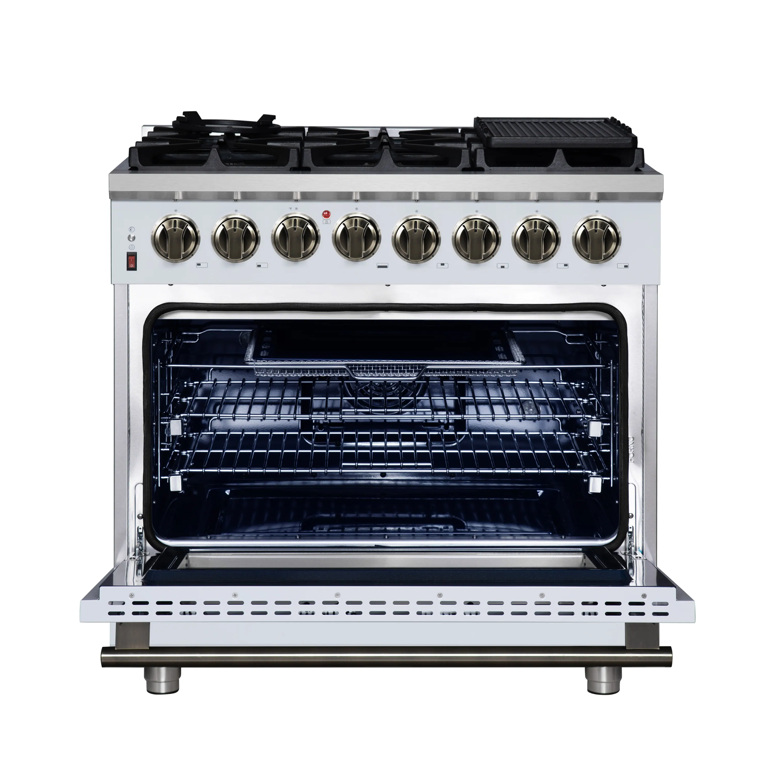Forno Massimo 36-Inch Freestanding Dual Fuel Range with 6 Burners & 5.36 Cu. Ft. Convection Oven in White with Antique Brass Handle (FFSGS6125-36WHT) - Image 11