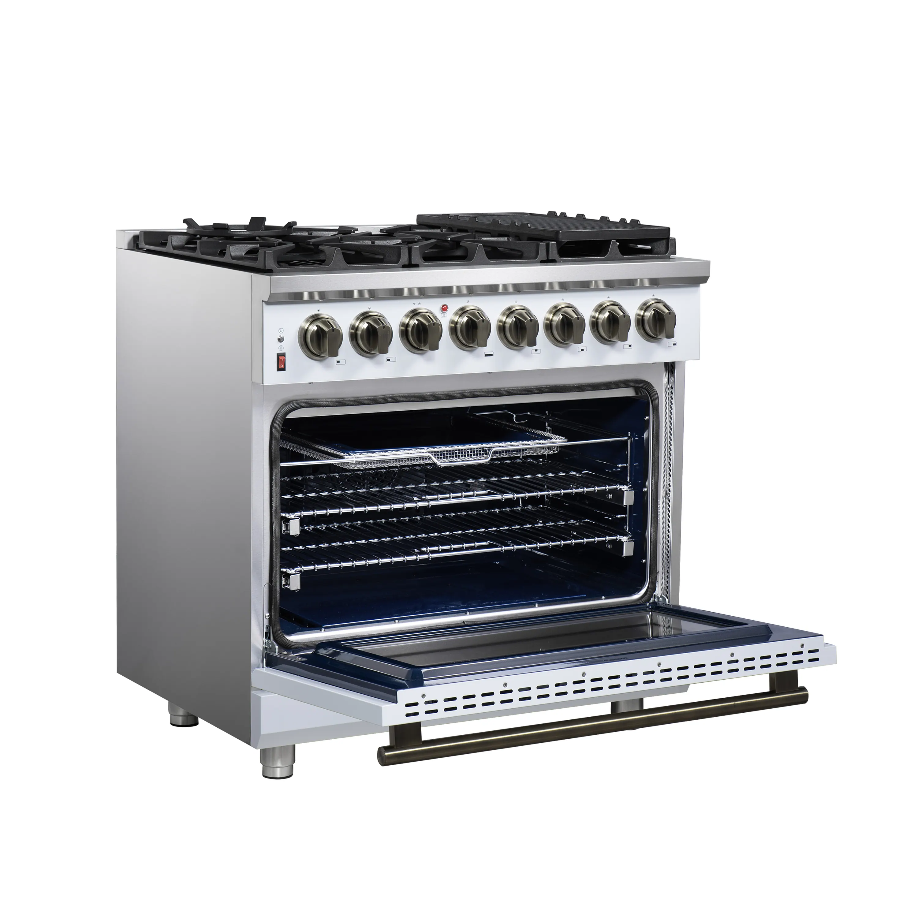 Forno Massimo 36-Inch Freestanding Dual Fuel Range with 6 Burners & 5.36 Cu. Ft. Convection Oven in White with Antique Brass Handle (FFSGS6125-36WHT) - Image 12