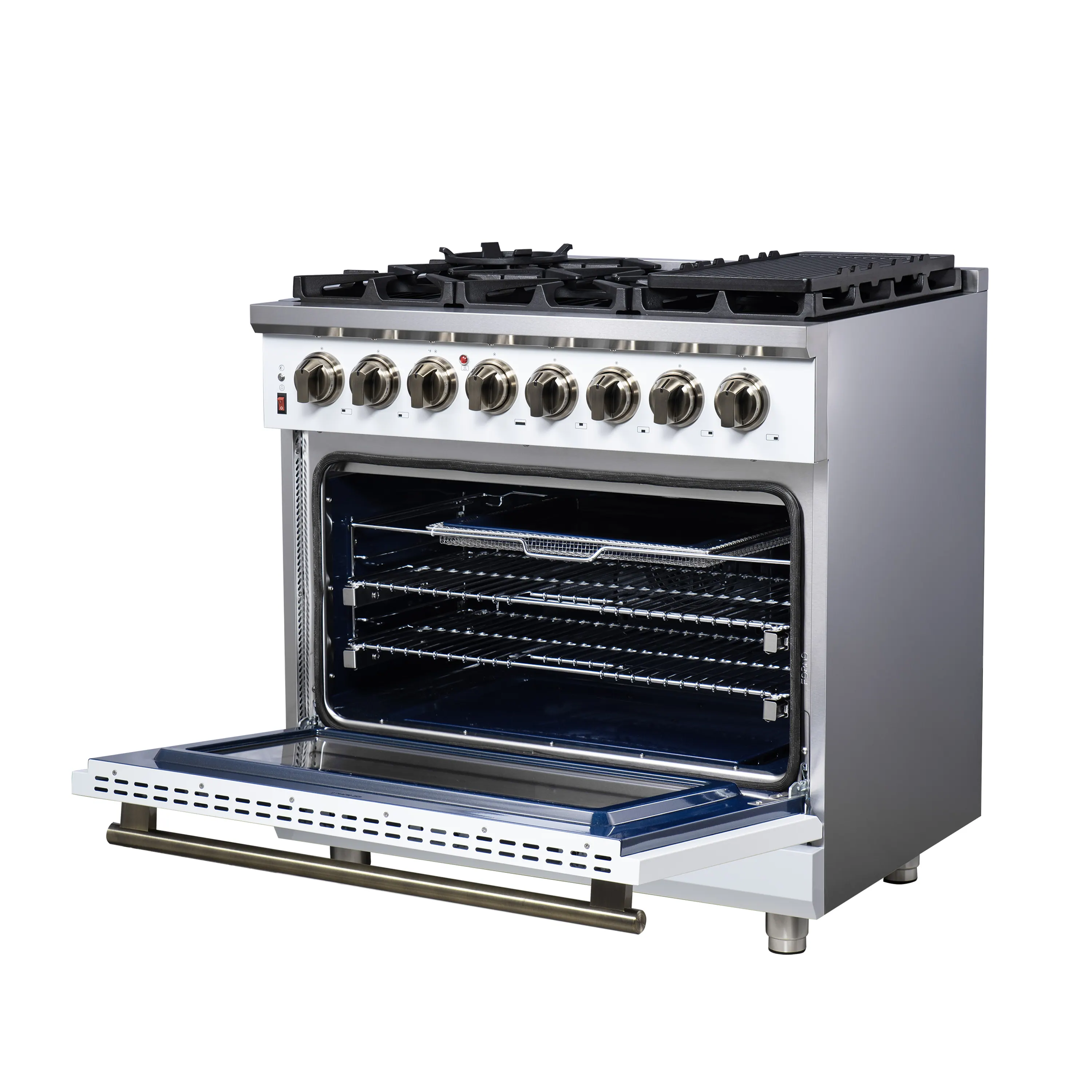 Forno Massimo 36-Inch Freestanding Dual Fuel Range with 6 Burners & 5.36 Cu. Ft. Convection Oven in White with Antique Brass Handle (FFSGS6125-36WHT) - Image 13