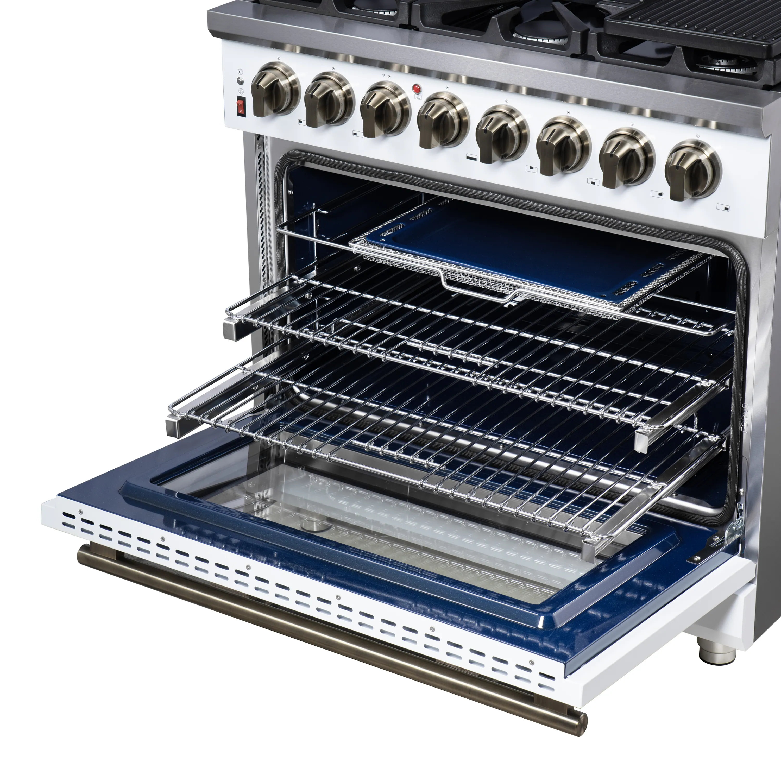 Forno Massimo 36-Inch Freestanding Dual Fuel Range with 6 Burners & 5.36 Cu. Ft. Convection Oven in White with Antique Brass Handle (FFSGS6125-36WHT) - Image 14