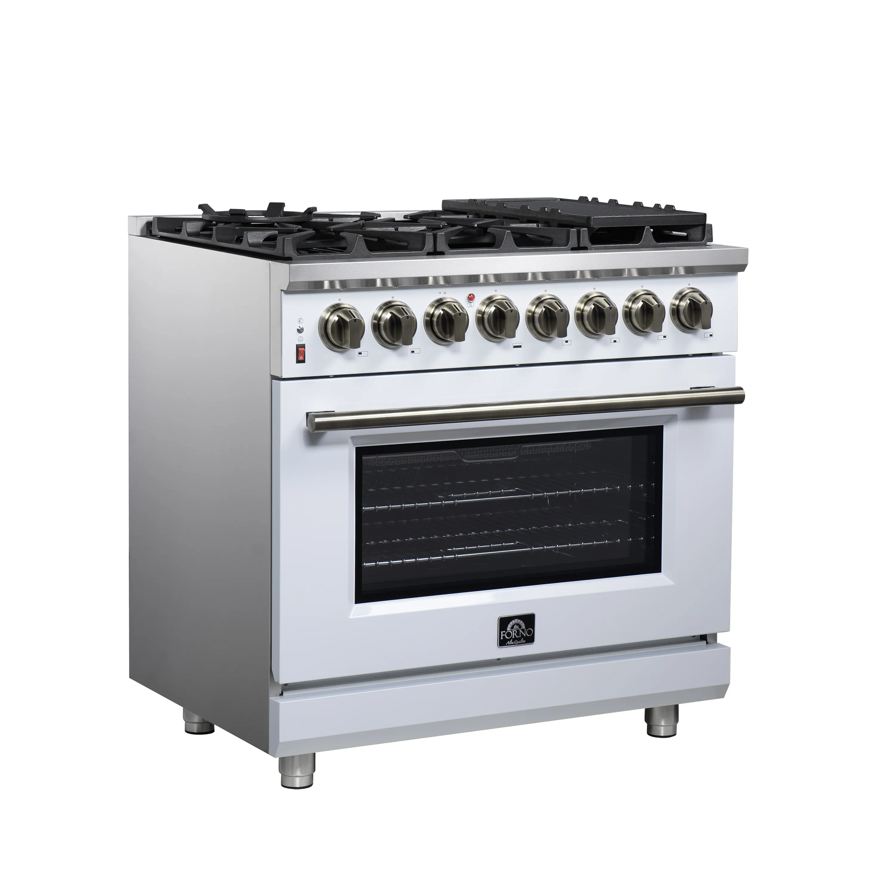 Forno Massimo 36-Inch Freestanding Dual Fuel Range with 6 Burners & 5.36 Cu. Ft. Convection Oven in White with Antique Brass Handle (FFSGS6125-36WHT) - Image 3