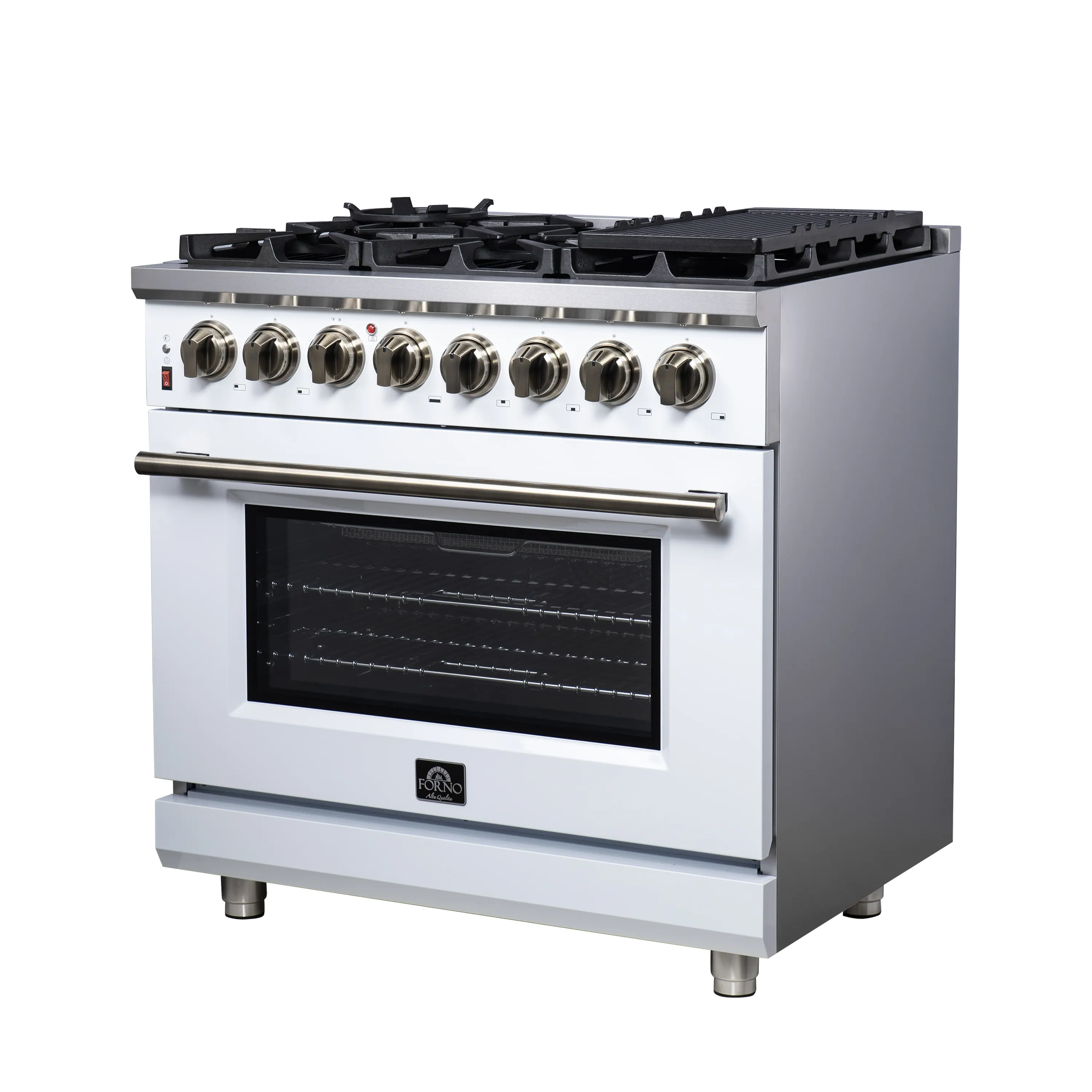 Forno Massimo 36-Inch Freestanding Dual Fuel Range with 6 Burners & 5.36 Cu. Ft. Convection Oven in White with Antique Brass Handle (FFSGS6125-36WHT) - Image 4