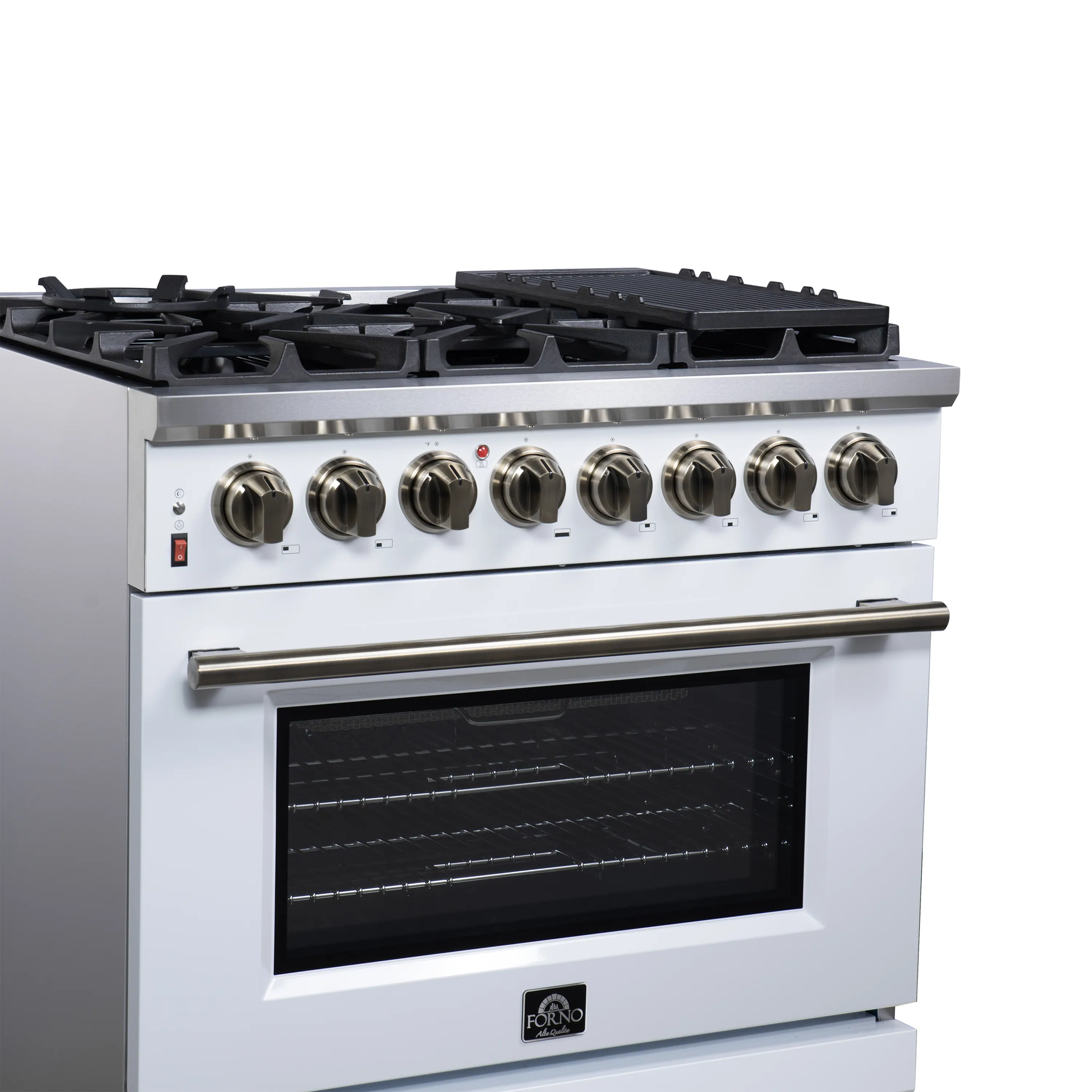 Forno Massimo 36-Inch Freestanding Dual Fuel Range with 6 Burners & 5.36 Cu. Ft. Convection Oven in White with Antique Brass Handle (FFSGS6125-36WHT) - Image 5