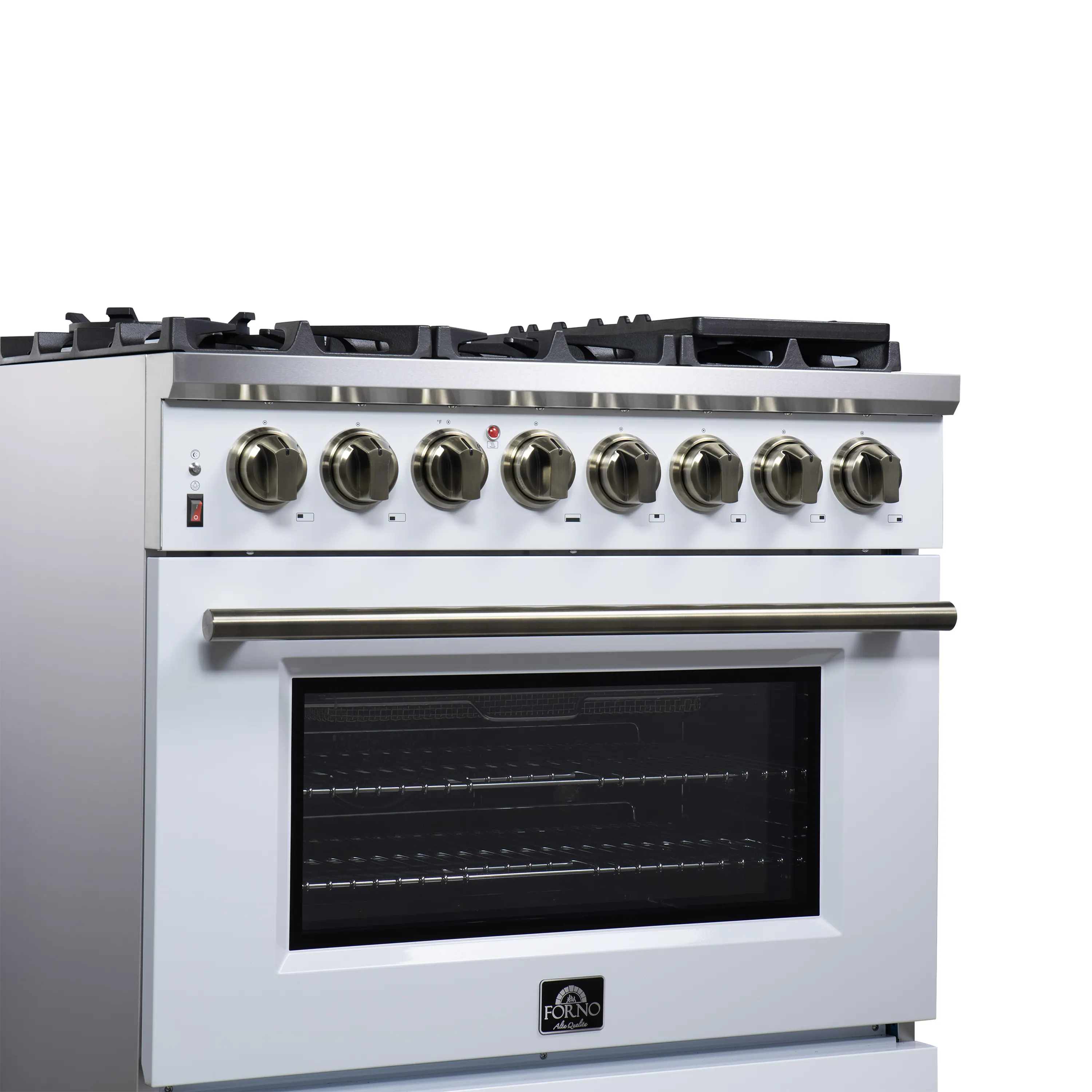 Forno Massimo 36-Inch Freestanding Dual Fuel Range with 6 Burners & 5.36 Cu. Ft. Convection Oven in White with Antique Brass Handle (FFSGS6125-36WHT) - Image 6