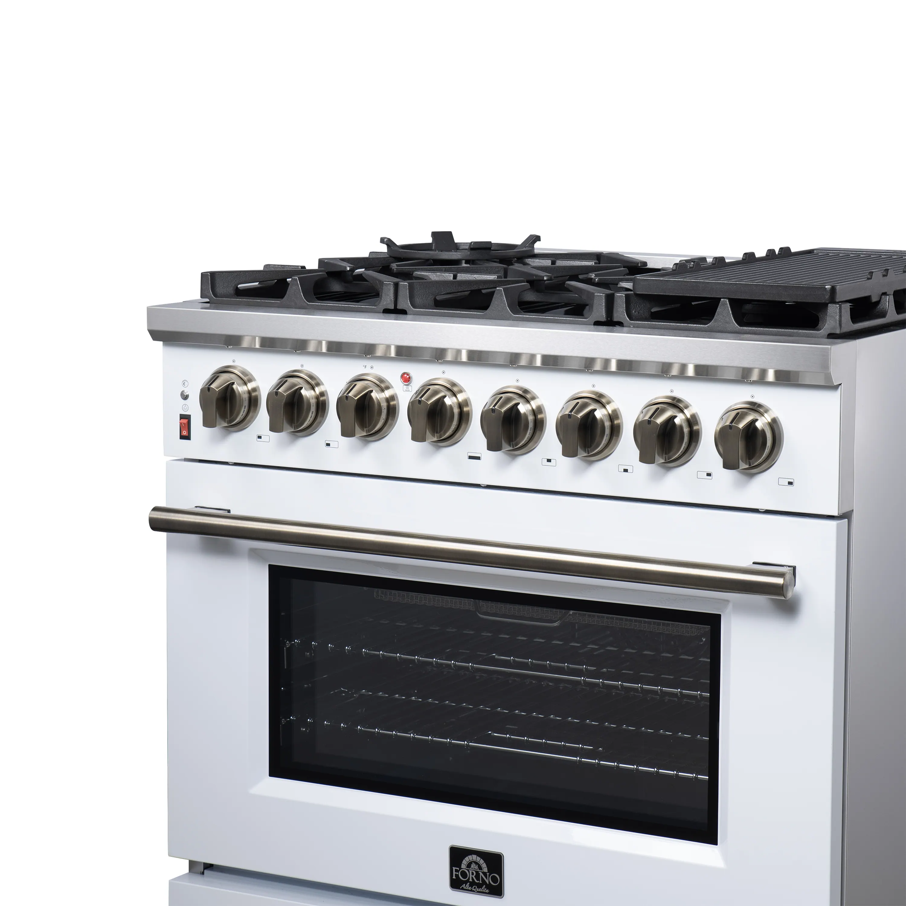 Forno Massimo 36-Inch Freestanding Dual Fuel Range with 6 Burners & 5.36 Cu. Ft. Convection Oven in White with Antique Brass Handle (FFSGS6125-36WHT) - Image 7