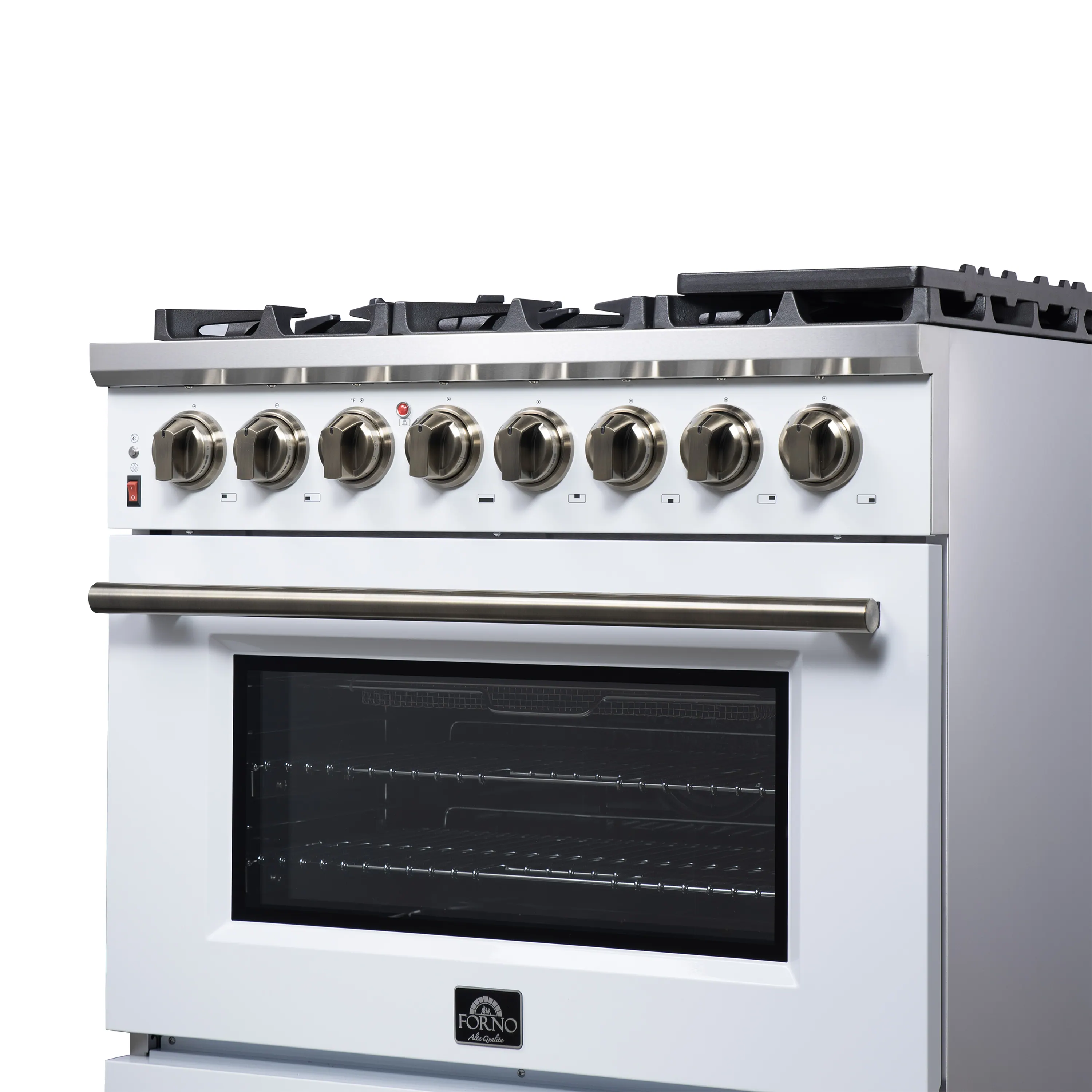 Forno Massimo 36-Inch Freestanding Dual Fuel Range with 6 Burners & 5.36 Cu. Ft. Convection Oven in White with Antique Brass Handle (FFSGS6125-36WHT) - Image 8