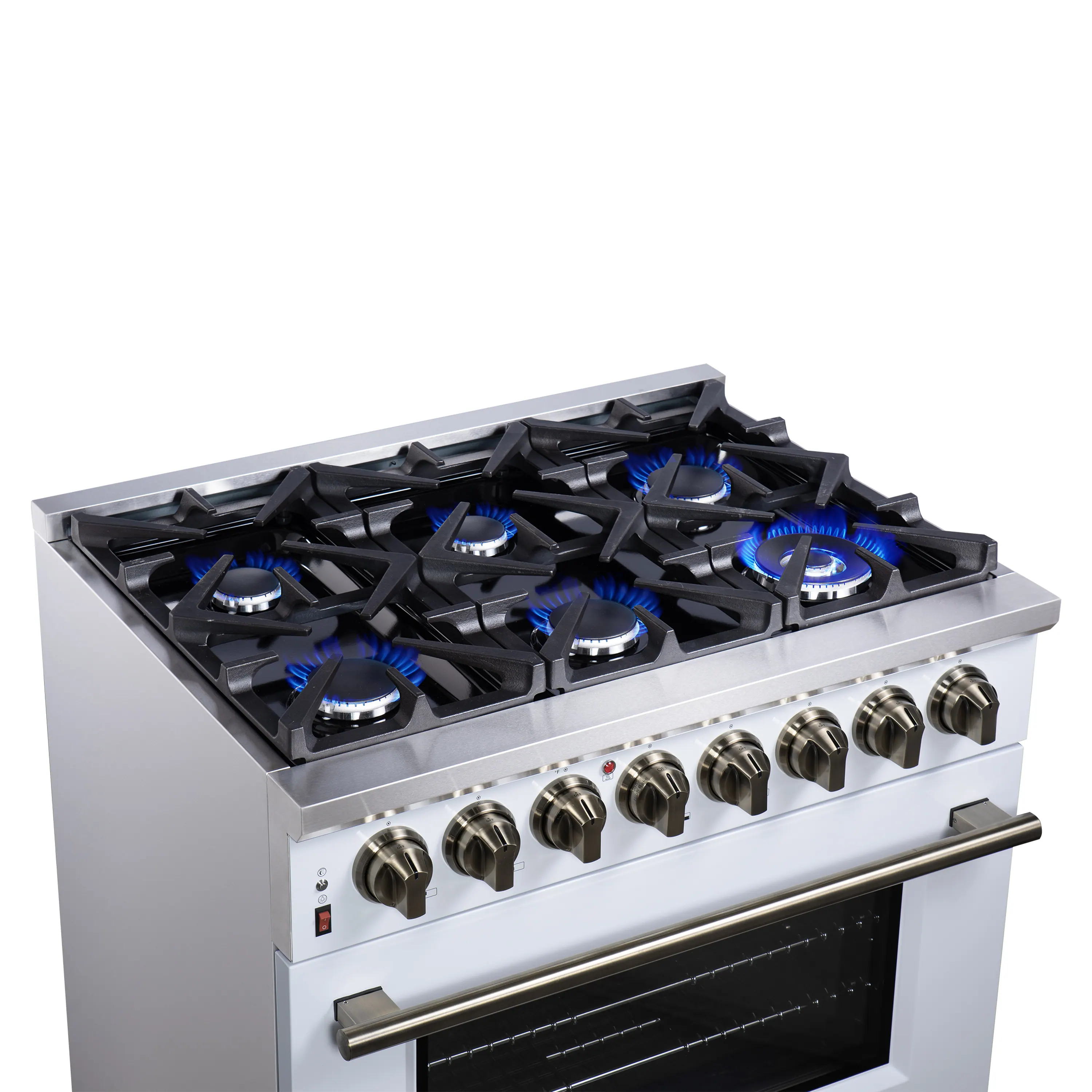 Forno Massimo 36-Inch Freestanding Dual Fuel Range with 6 Burners & 5.36 Cu. Ft. Convection Oven in White with Antique Brass Handle (FFSGS6125-36WHT) - Image 9