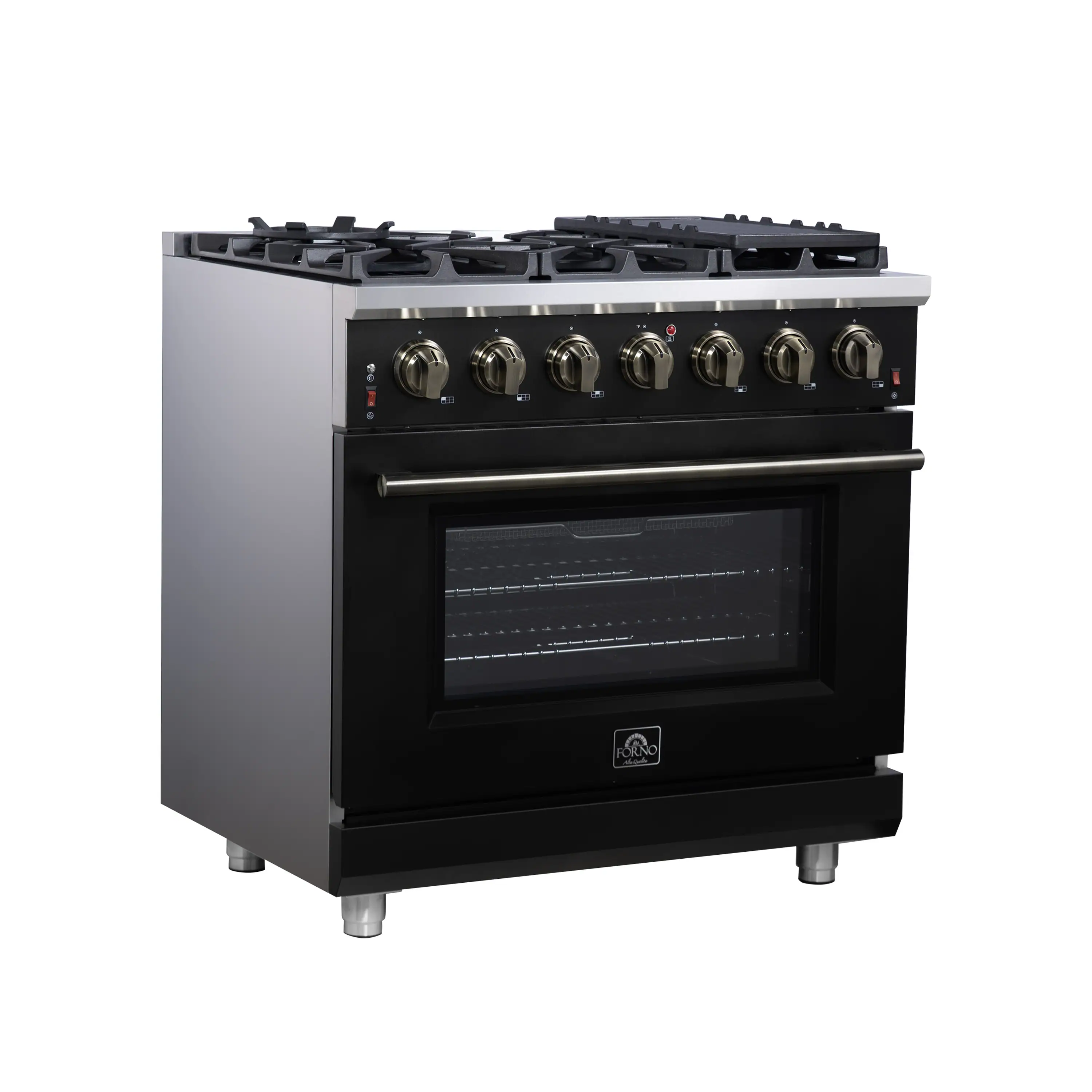 Forno Massimo 36-Inch Freestanding Gas Range with 6 Burners &  5.36 Cu.Ft. Convection Oven in Black with Antique Brass Handle (FFSGS6239-36BLK) - Image 10
