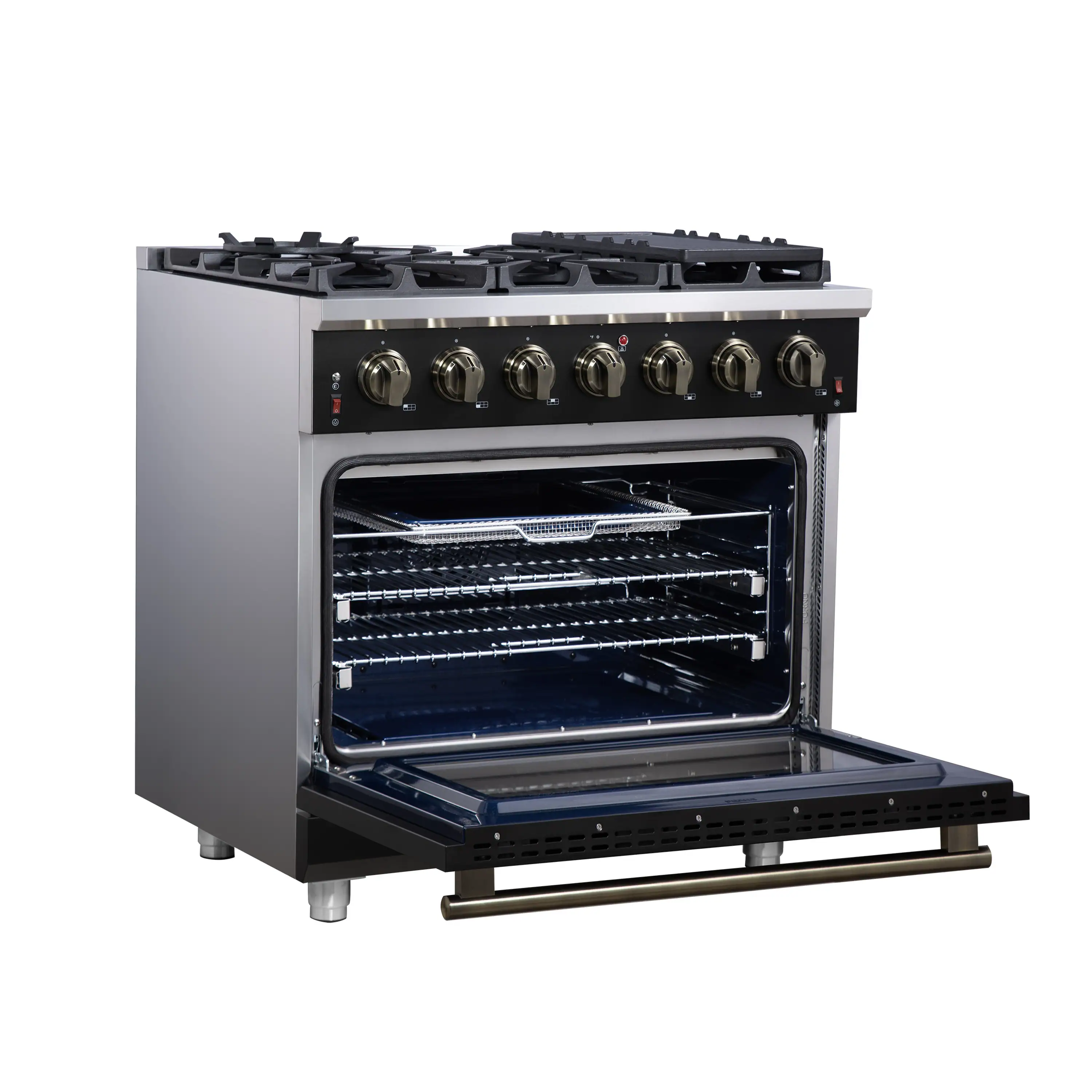 Forno Massimo 36-Inch Freestanding Gas Range with 6 Burners &  5.36 Cu.Ft. Convection Oven in Black with Antique Brass Handle (FFSGS6239-36BLK) - Image 14