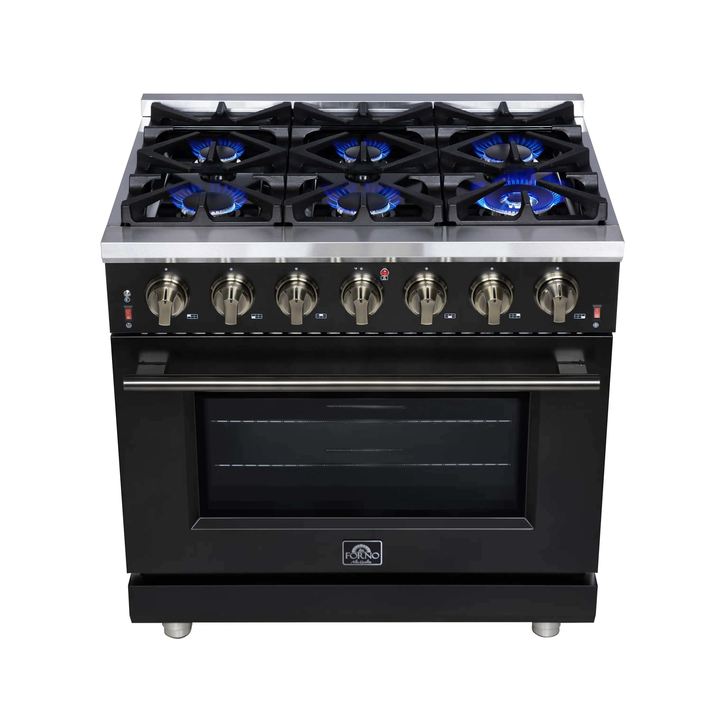 Forno Massimo 36-Inch Freestanding Gas Range with 6 Burners &  5.36 Cu.Ft. Convection Oven in Black with Antique Brass Handle (FFSGS6239-36BLK) - Image 2